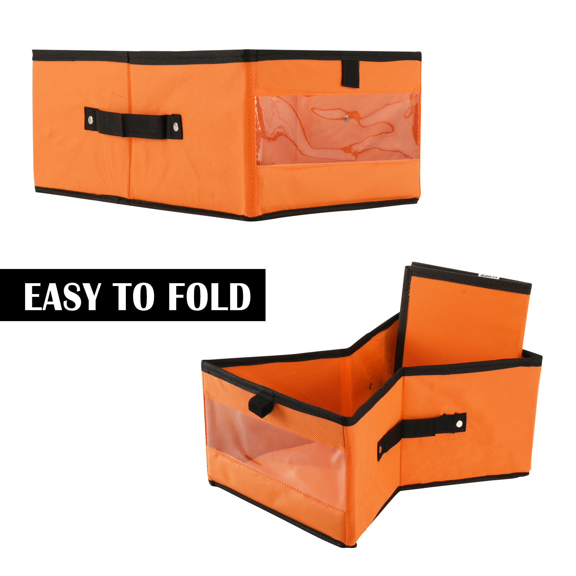 Kuber Industries Storage Box  Wardrobe Organizer  Foldable Storage Organizer with Transparent Window  Drawer Box  Closet Organizer for Saree Shirts Blankets Books  Toys  Orange