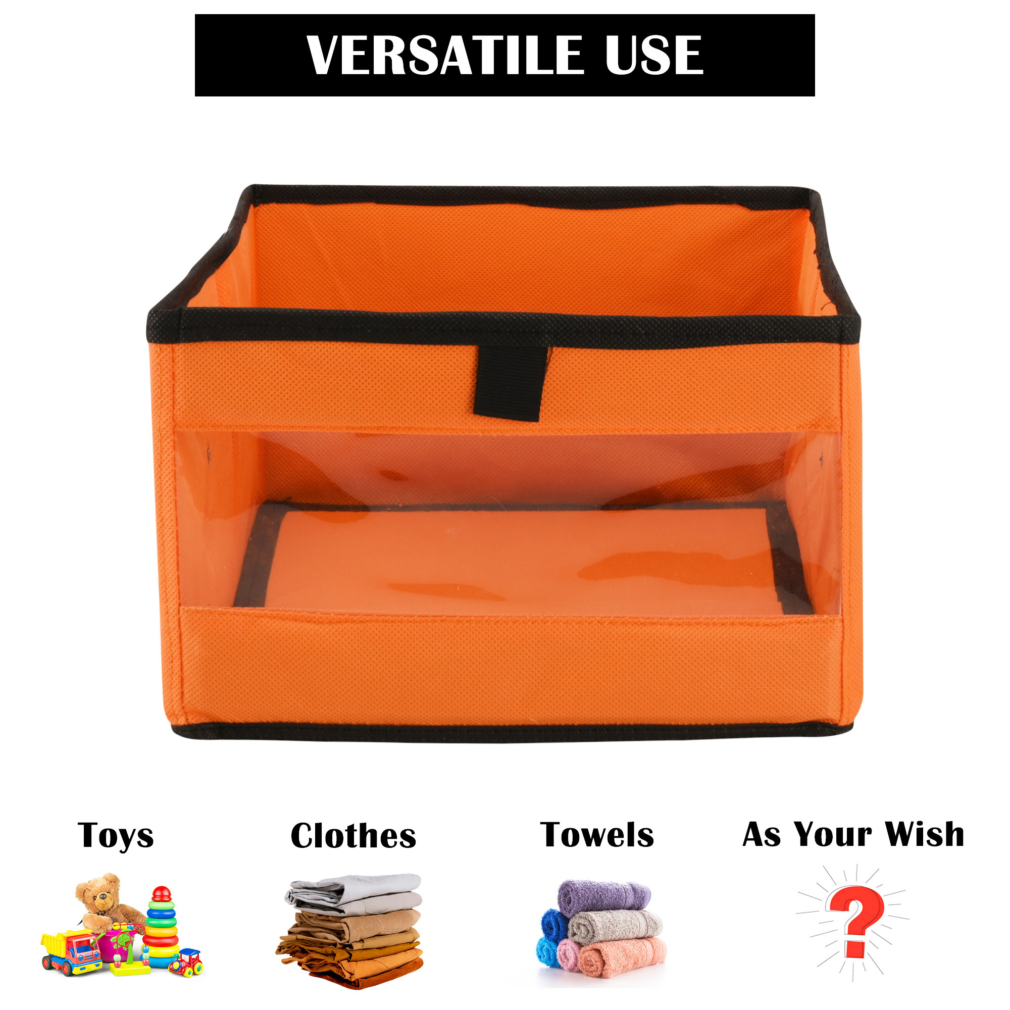 Kuber Industries Storage Box  Wardrobe Organizer  Foldable Storage Organizer with Transparent Window  Drawer Box  Closet Organizer for Saree Shirts Blankets Books  Toys  Orange