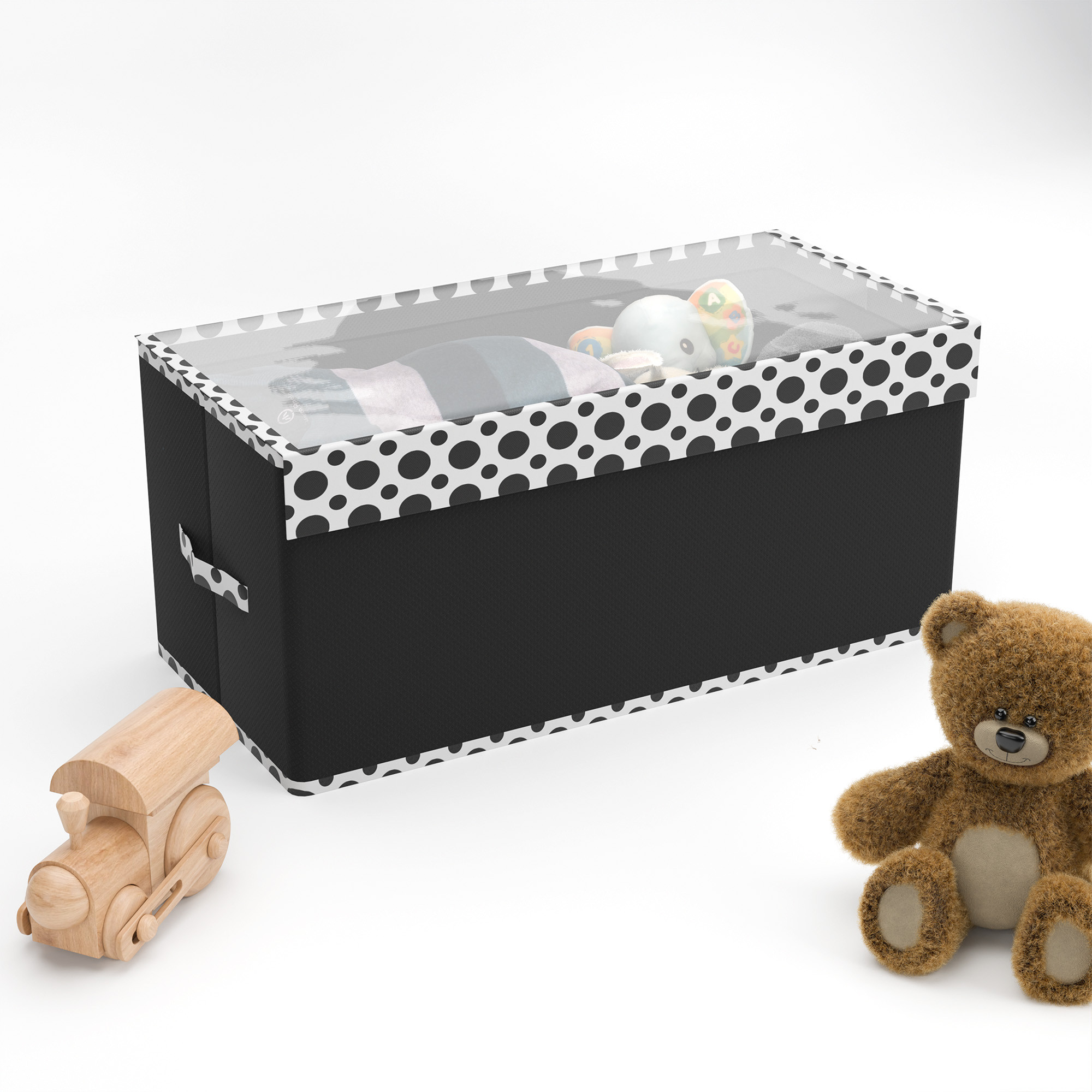 Kuber Industries Storage Box for Wardrobe with Transparent Lid  Closet Organizers  Baby Clothes Organizer  Foldable Dress Organizer Boxes  Polka Dot Cupboard Drawer Organiser  Small  White