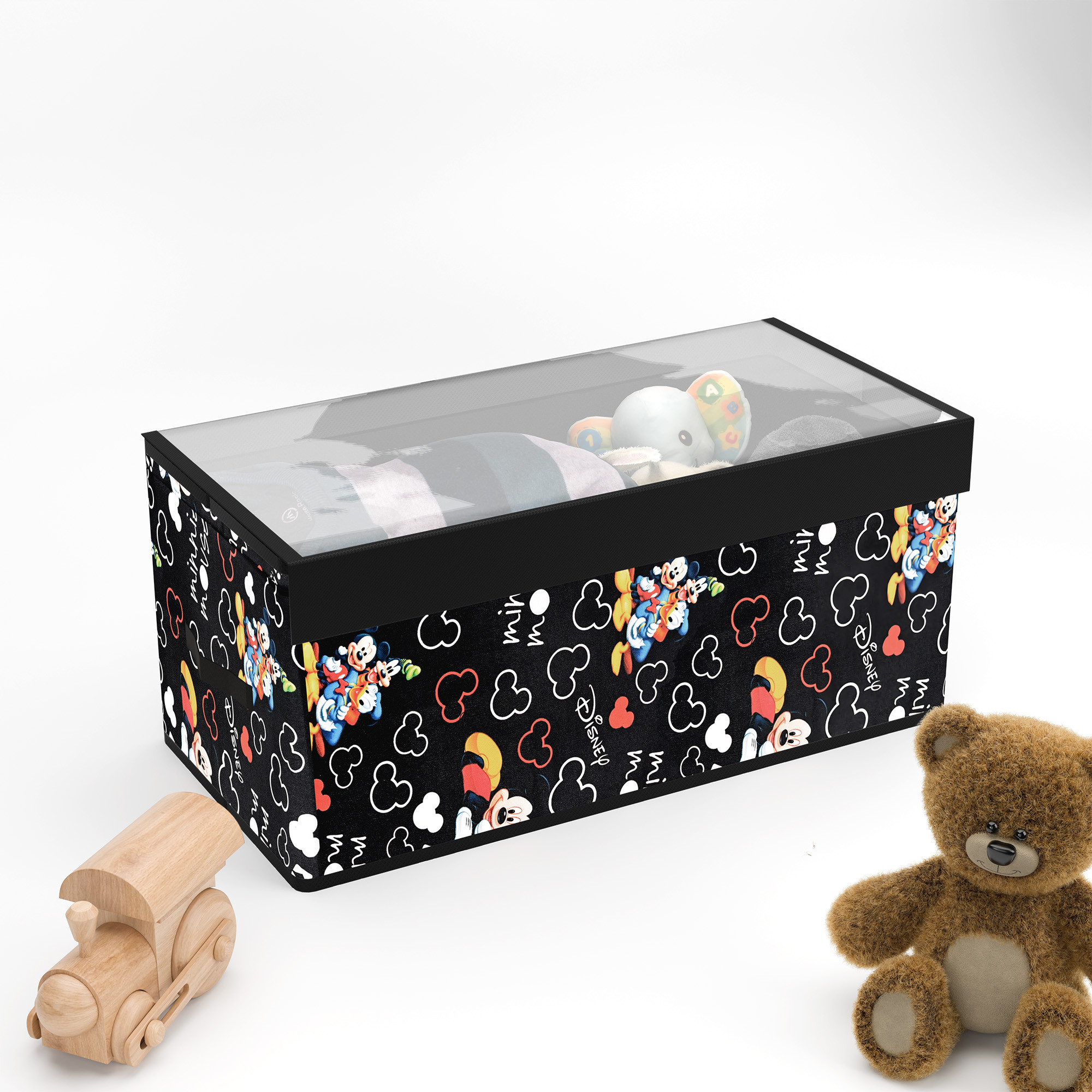 Kuber Industries Storage Box for Wardrobe with Transparent Lid  Closet Organizers  Baby Clothes Organizer  Foldable Dress Organizer  Disney Minnie Cupboard Organiser  Small  Black