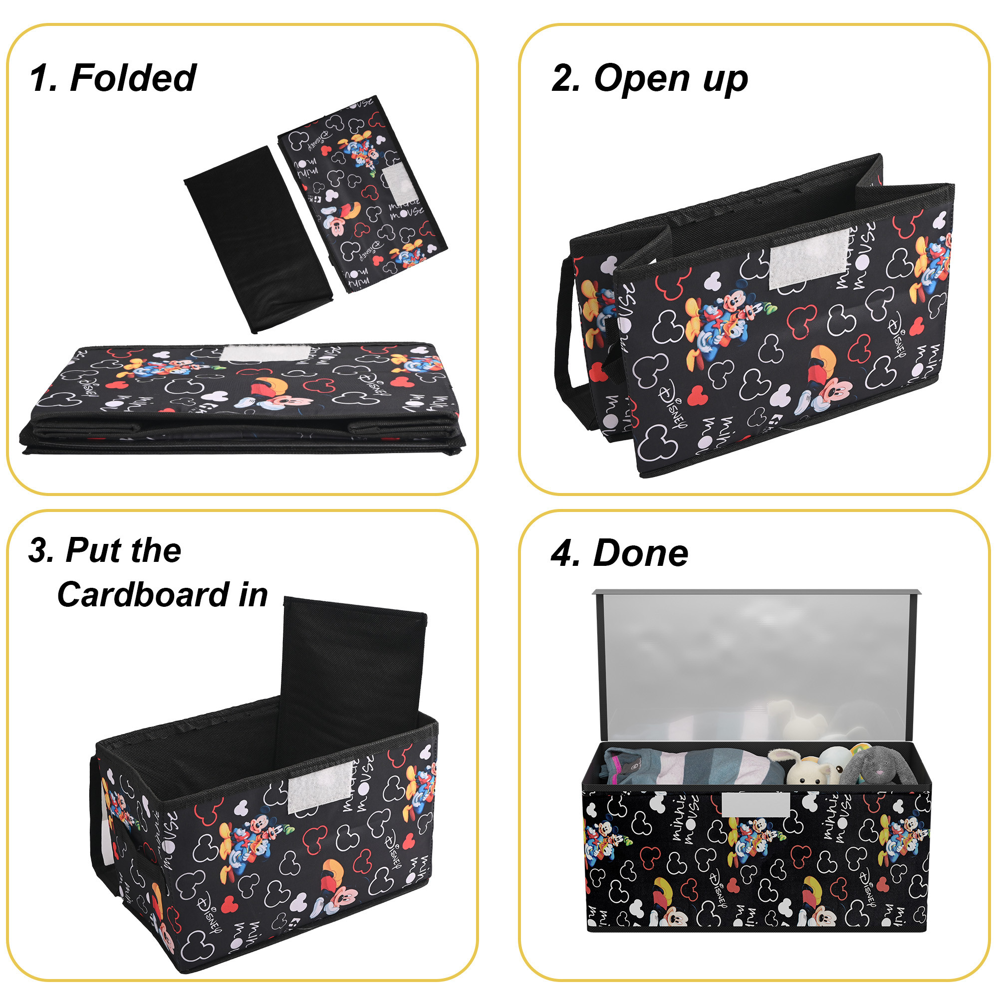 Kuber Industries Storage Box for Wardrobe with Transparent Lid  Closet Organizers  Baby Clothes Organizer  Foldable Dress Organizer  Disney Minnie Cupboard Organiser  Small  Black