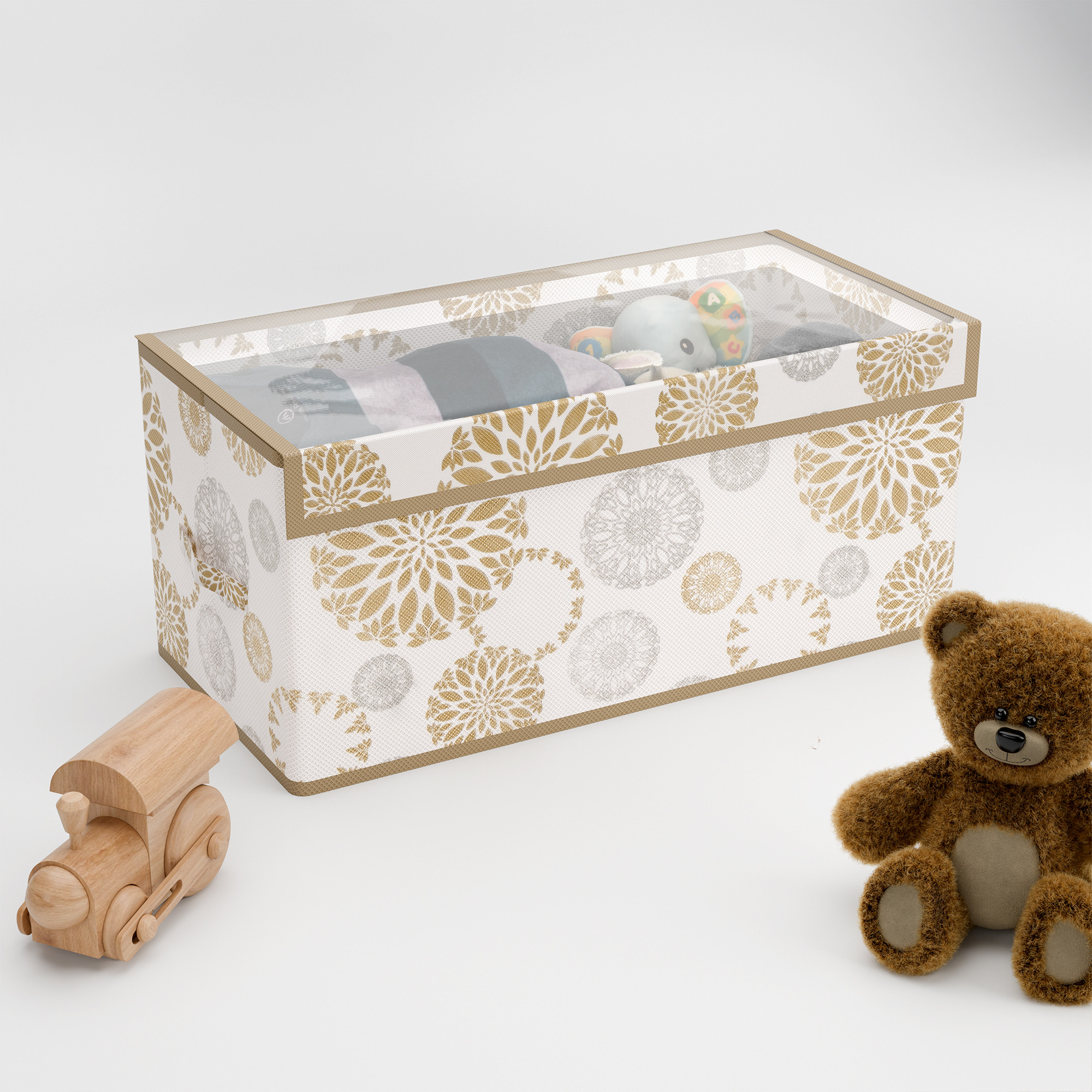 Kuber Industries Storage Box with Transparent Lid  Closet Organizers for Toys  Book Storage  Foldable Almirah Dress Organizer Boxes  CupboardWardrobe Drawer Organiser   - Gola  White