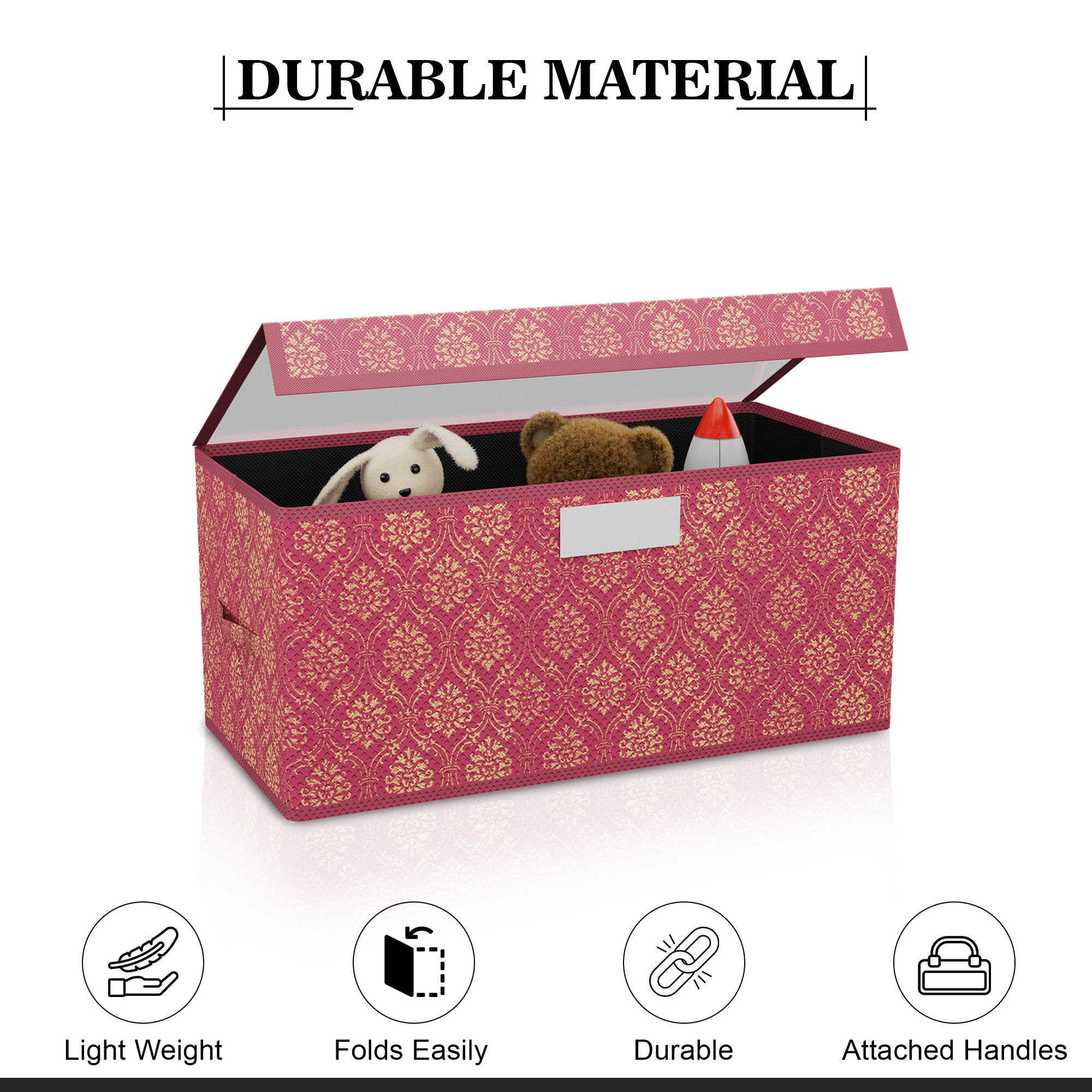 Kuber Industries Storage Box with Transparent Lid  Closet Organizers for Toys  Book Storage  Foldable Almirah Dress Organizer  CupboardWardrobe Drawer Organiser   - Printed  Maroon