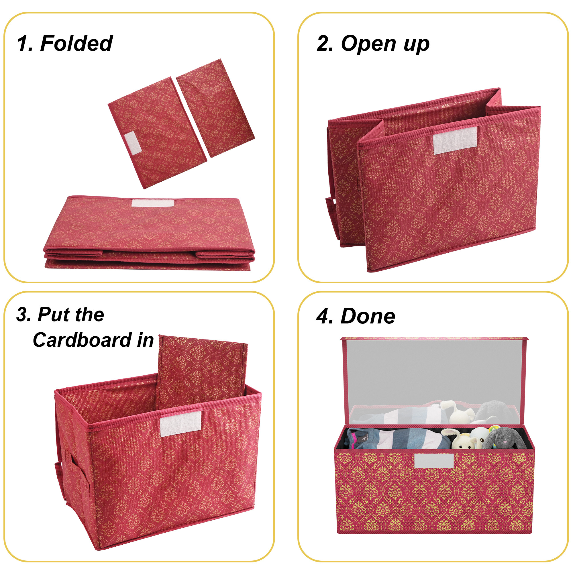 Kuber Industries Storage Box with Transparent Lid  Closet Organizers for Toys  Book Storage  Foldable Almirah Dress Organizer  CupboardWardrobe Drawer Organiser   - Printed  Maroon