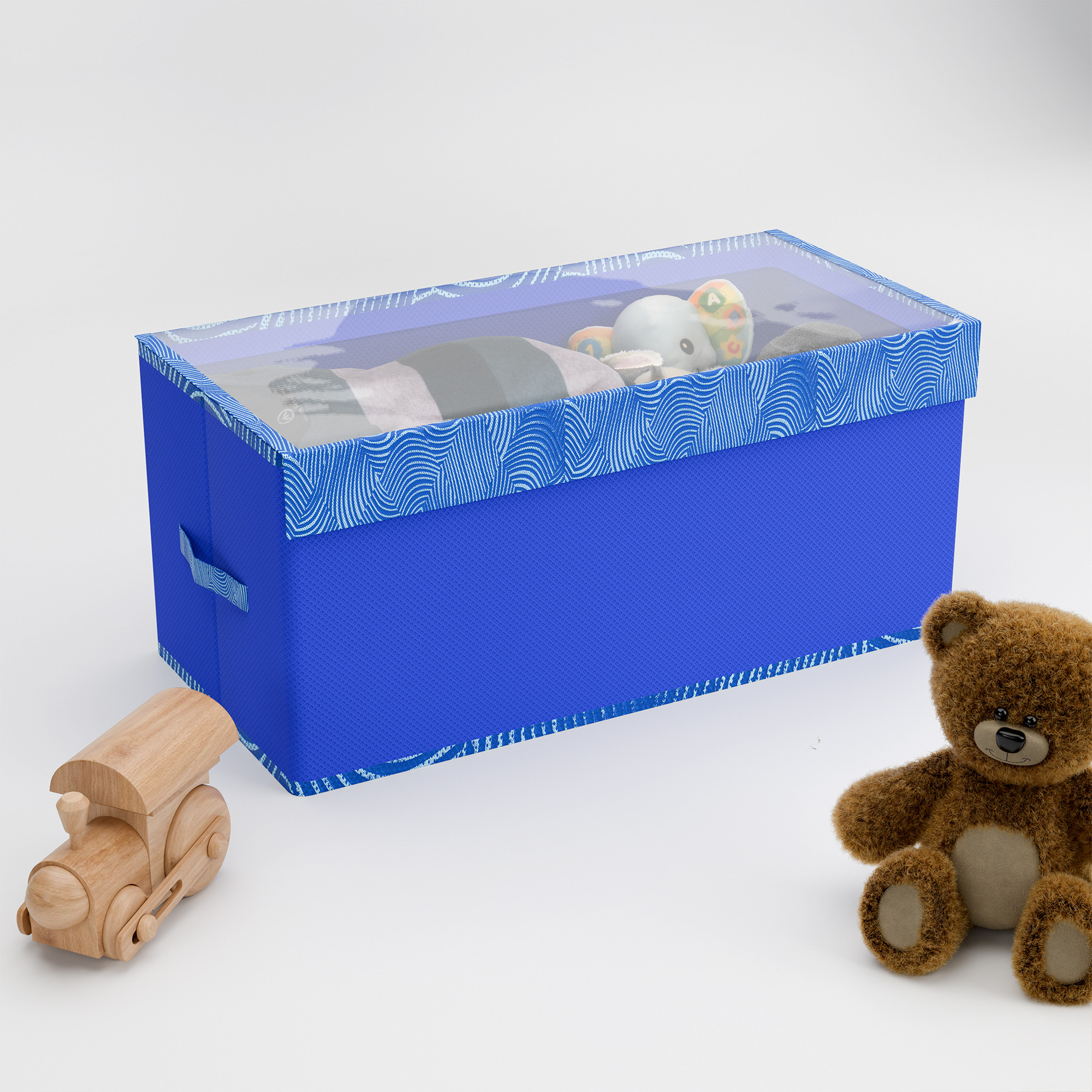 Kuber Industries Storage Box with Transparent Lid  Closet Organizers for Toys  Book Storage  Foldable Almirah Dress Organizer  CupboardWardrobe Drawer Organiser   - Zig Zag  Blue