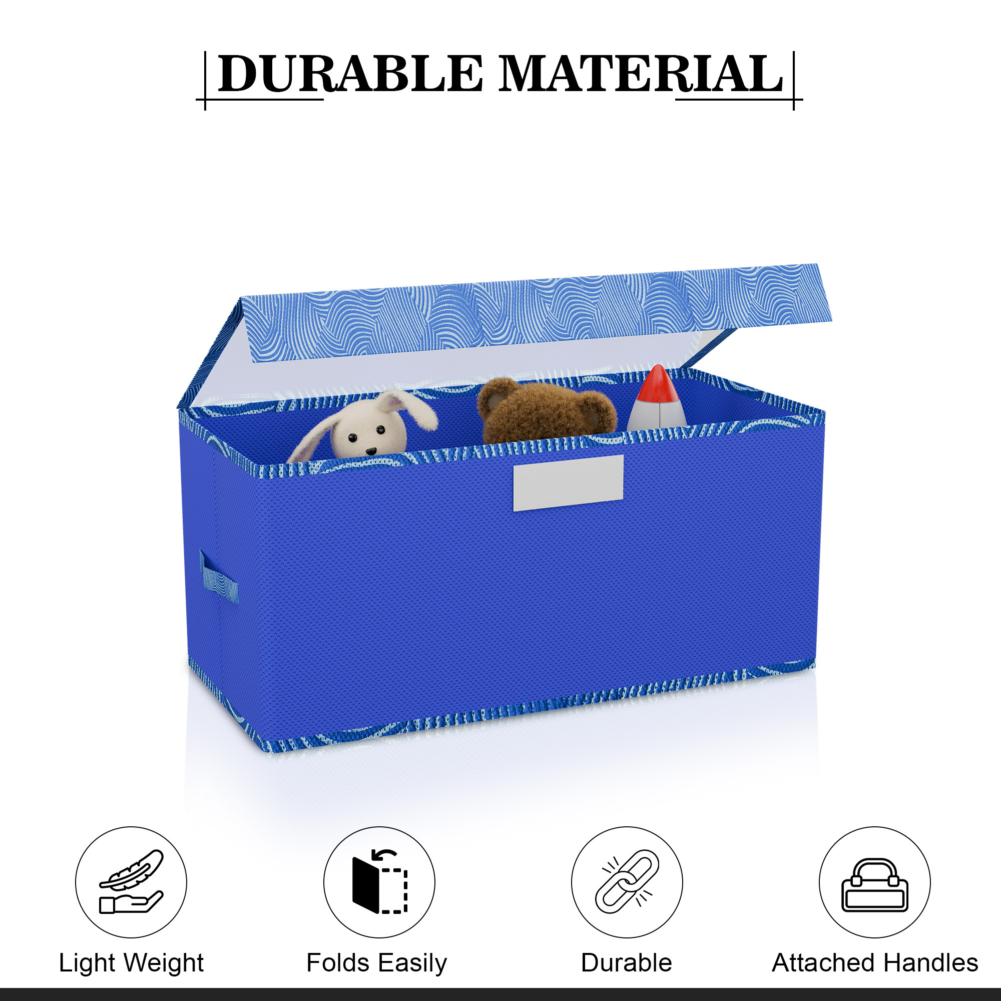 Kuber Industries Storage Box with Transparent Lid  Closet Organizers for Toys  Book Storage  Foldable Almirah Dress Organizer  CupboardWardrobe Drawer Organiser   - Zig Zag  Blue