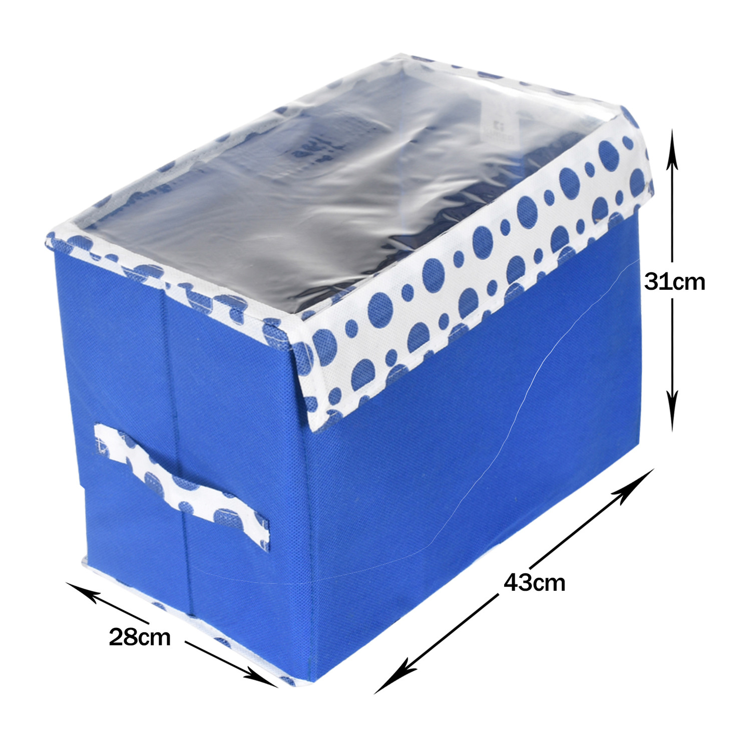 Kuber Industries Storage Box|Non-Woven Dot Print Foldable Storage Box|Large Wardrobe Organizer for Toys|Cloths with Transparent Lid & Handle (Blue)