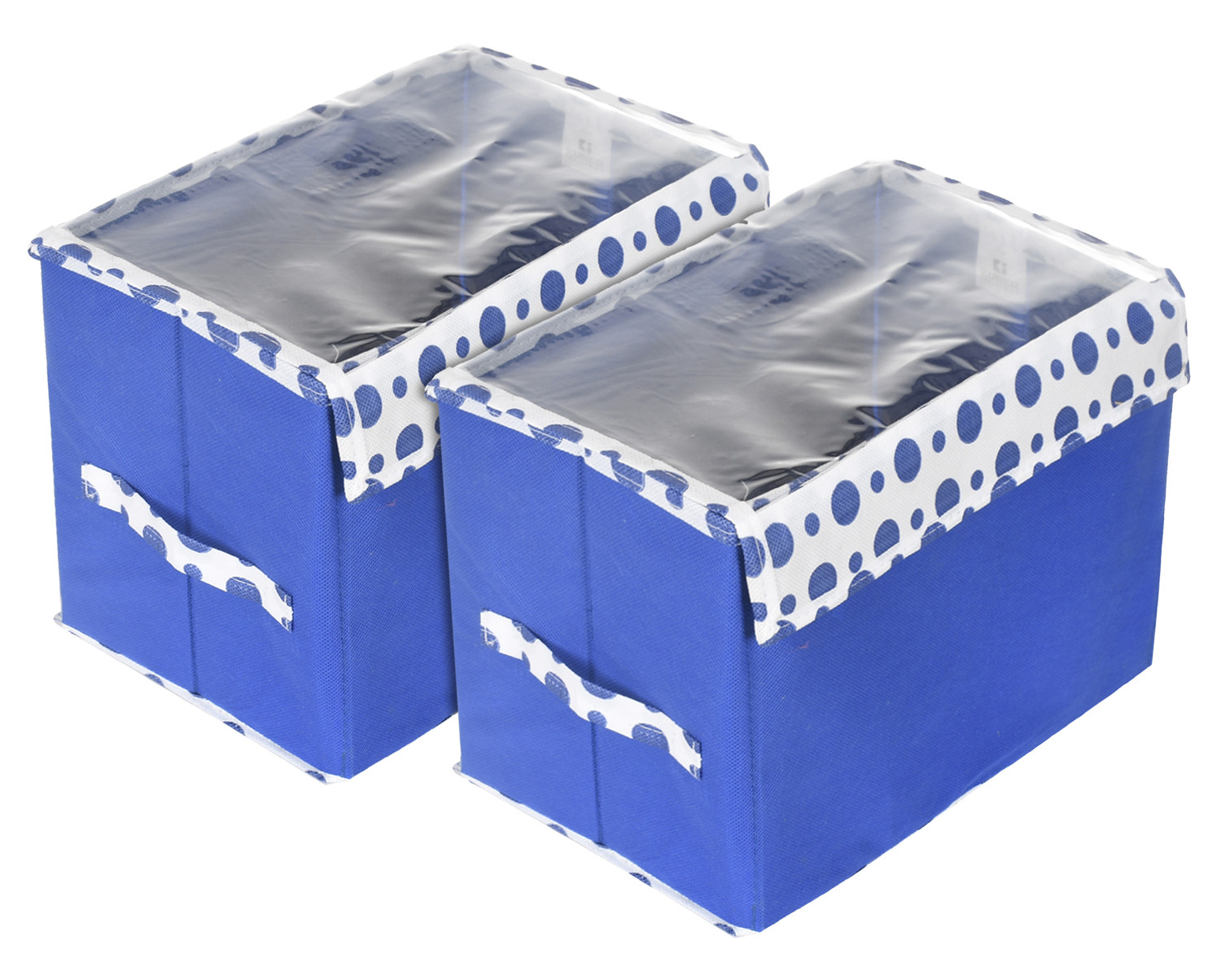 Kuber Industries Storage Box|Non-Woven Dot Print Foldable Storage Box|Large Wardrobe Organizer for Toys|Cloths with Transparent Lid & Handle (Blue)