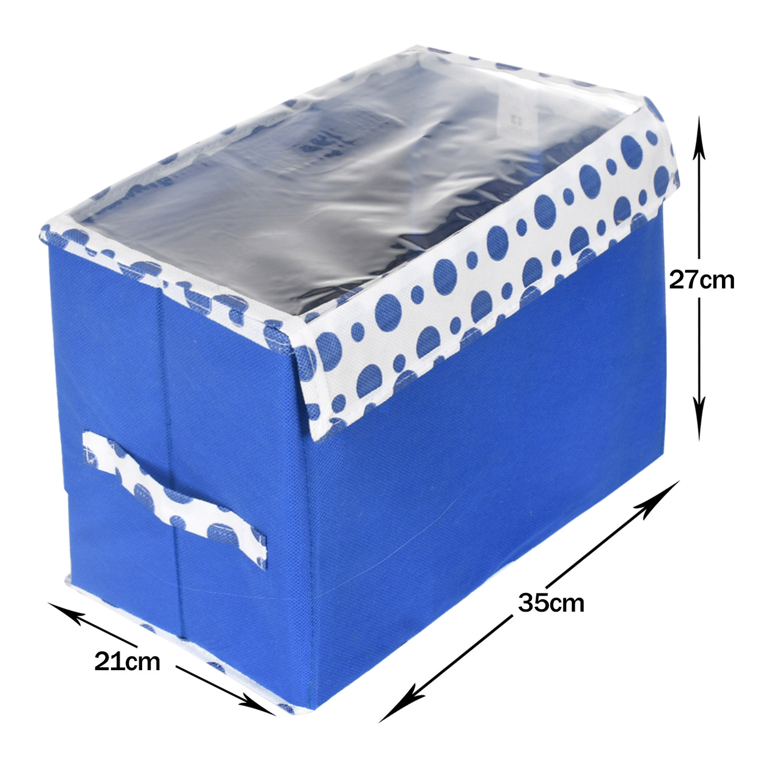 Kuber Industries Storage Box|Non-Woven Dot Print Foldable Storage Box|Medium Wardrobe Organizer for Toys|Cloths with Transparent Lid & Handle (Blue)