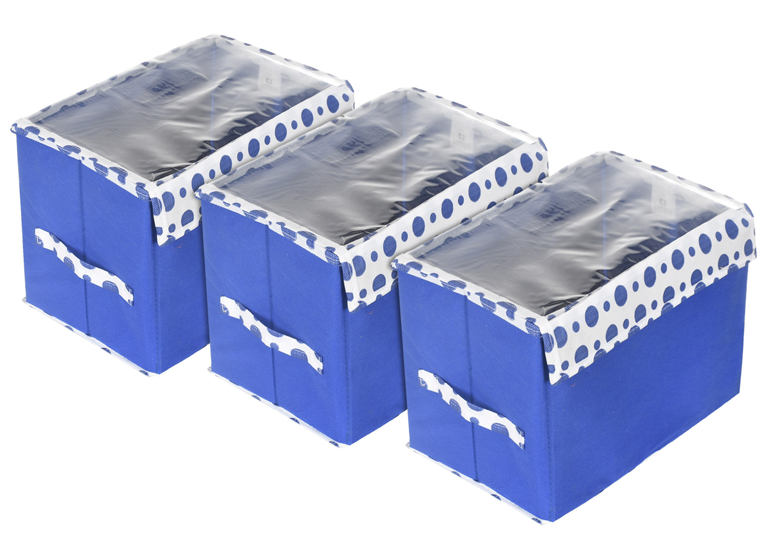 Kuber Industries Storage Box|Non-Woven Dot Print Foldable Storage Box|Medium Wardrobe Organizer for Toys|Cloths with Transparent Lid & Handle (Blue)