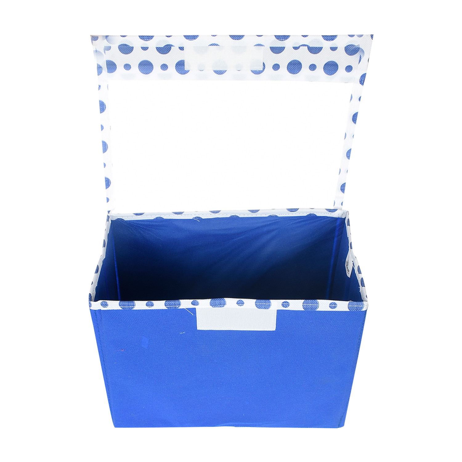 Kuber Industries Storage Box|Non-Woven Dot Print Foldable Storage Box|Small Wardrobe Organizer for Toys|Cloths with Transparent Lid & Handle (Blue)