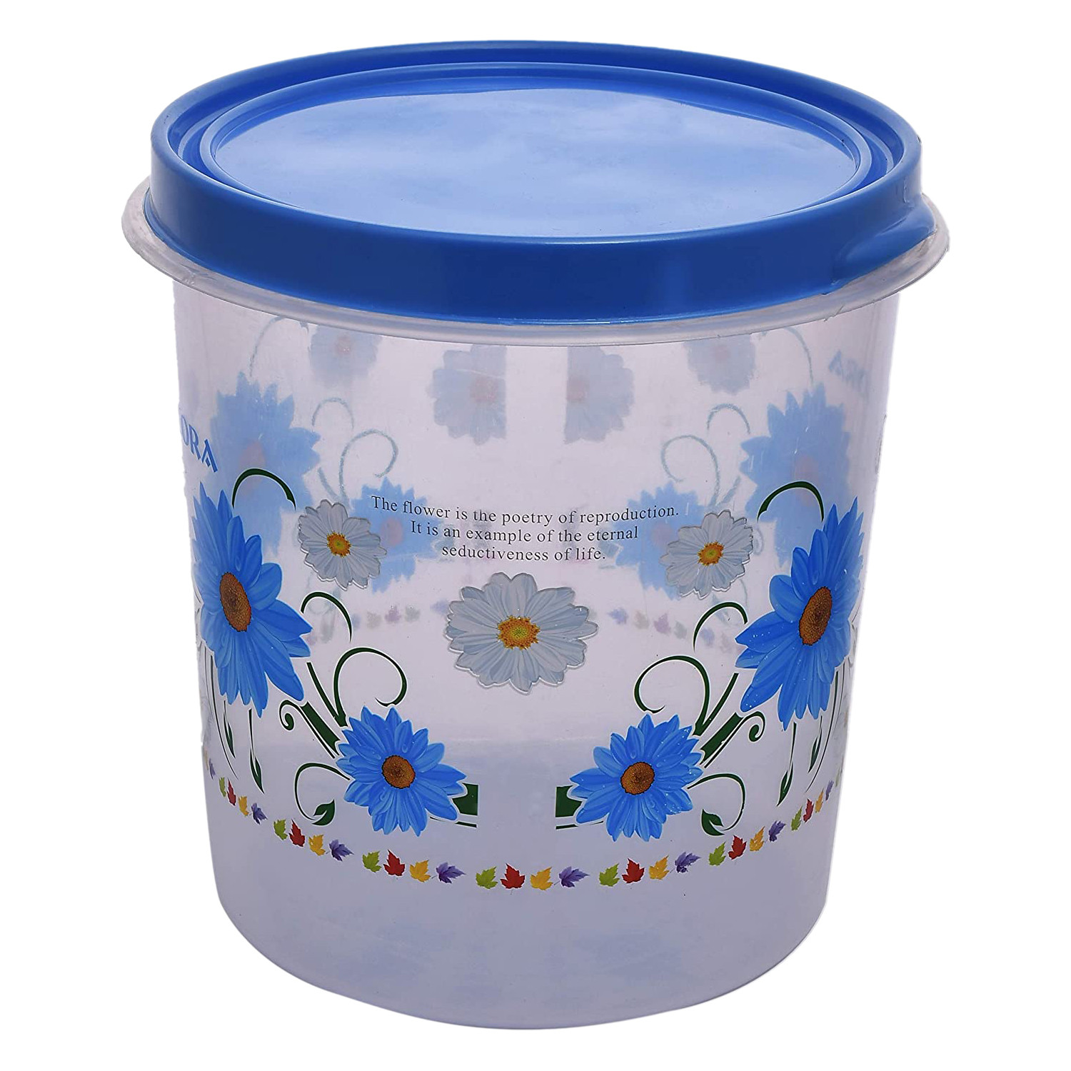 Kuber Industries Storage Container|Durable Plastic Floral Design BPA Free Food Kitchen Organizer With Lid|Food Utility Jar, 5 Ltr (Blue)