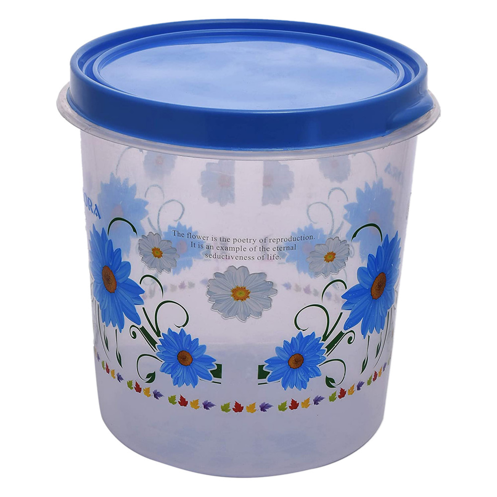 Kuber Industries Storage Container|Durable Plastic Floral Design BPA Free Food Kitchen Organizer With Lid|Food Utility Jar, 5 Ltr (Blue)