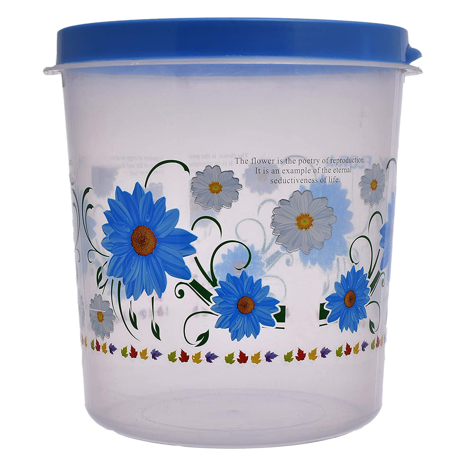Kuber Industries Storage Container|Durable Plastic Floral Design BPA Free Food Kitchen Organizer With Lid|Food Utility Jar, 5 Ltr (Blue)