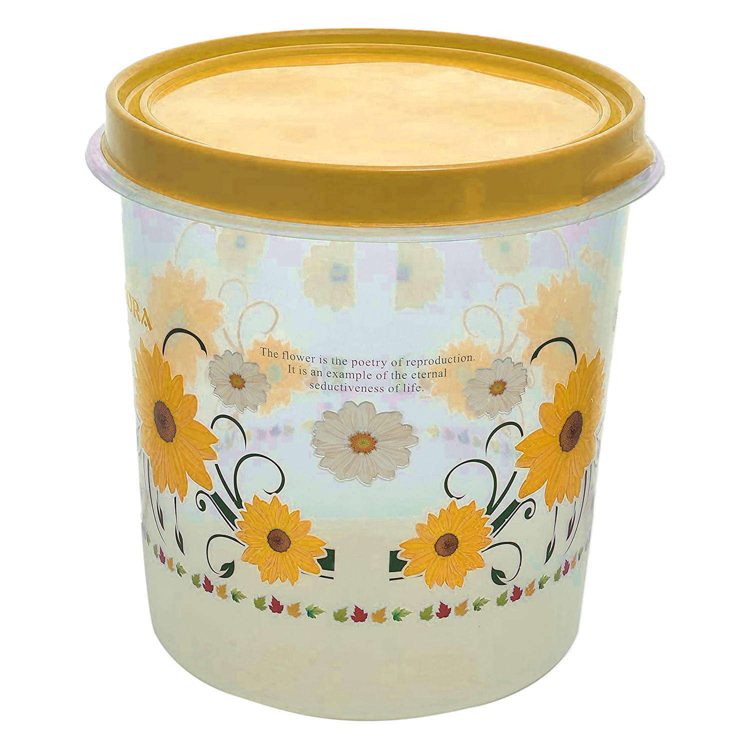 Kuber Industries Storage Container|Durable Plastic Floral Design BPA Free Food Kitchen Organizer With Lid|Food Utility Jar, 5 Ltr (Yellow)