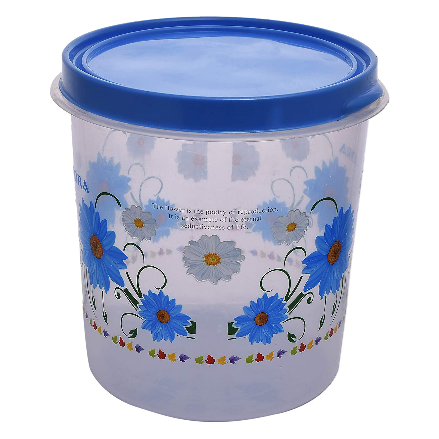 Kuber Industries Storage Container|Durable Plastic Floral Design BPA Free Food Kitchen Organizer With Lid|Food Utility Jar, 7 Ltr (Blue)
