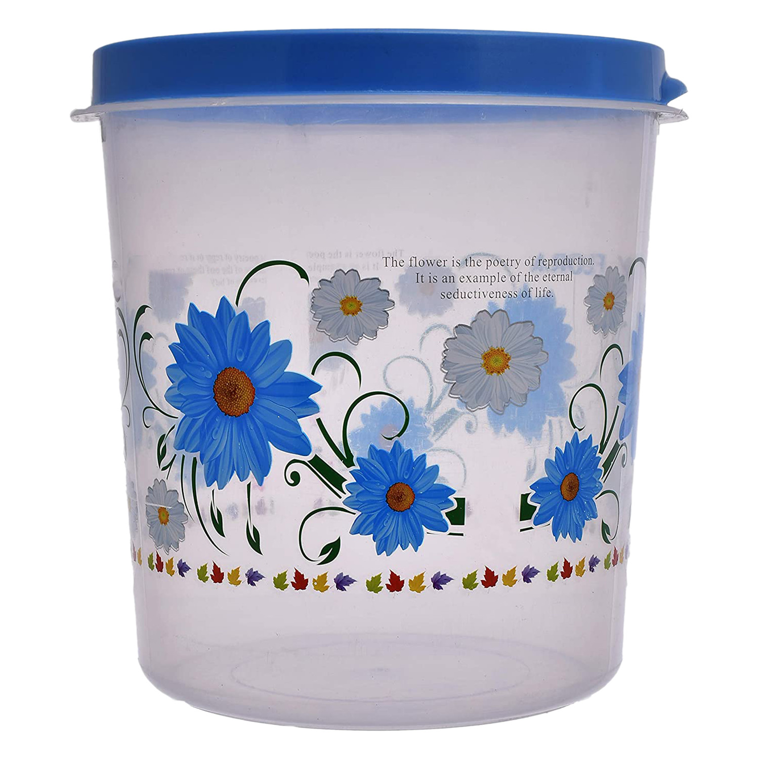 Kuber Industries Storage Container|Durable Plastic Floral Design BPA Free Food Kitchen Organizer With Lid|Food Utility Jar, 10 Ltr (Blue)