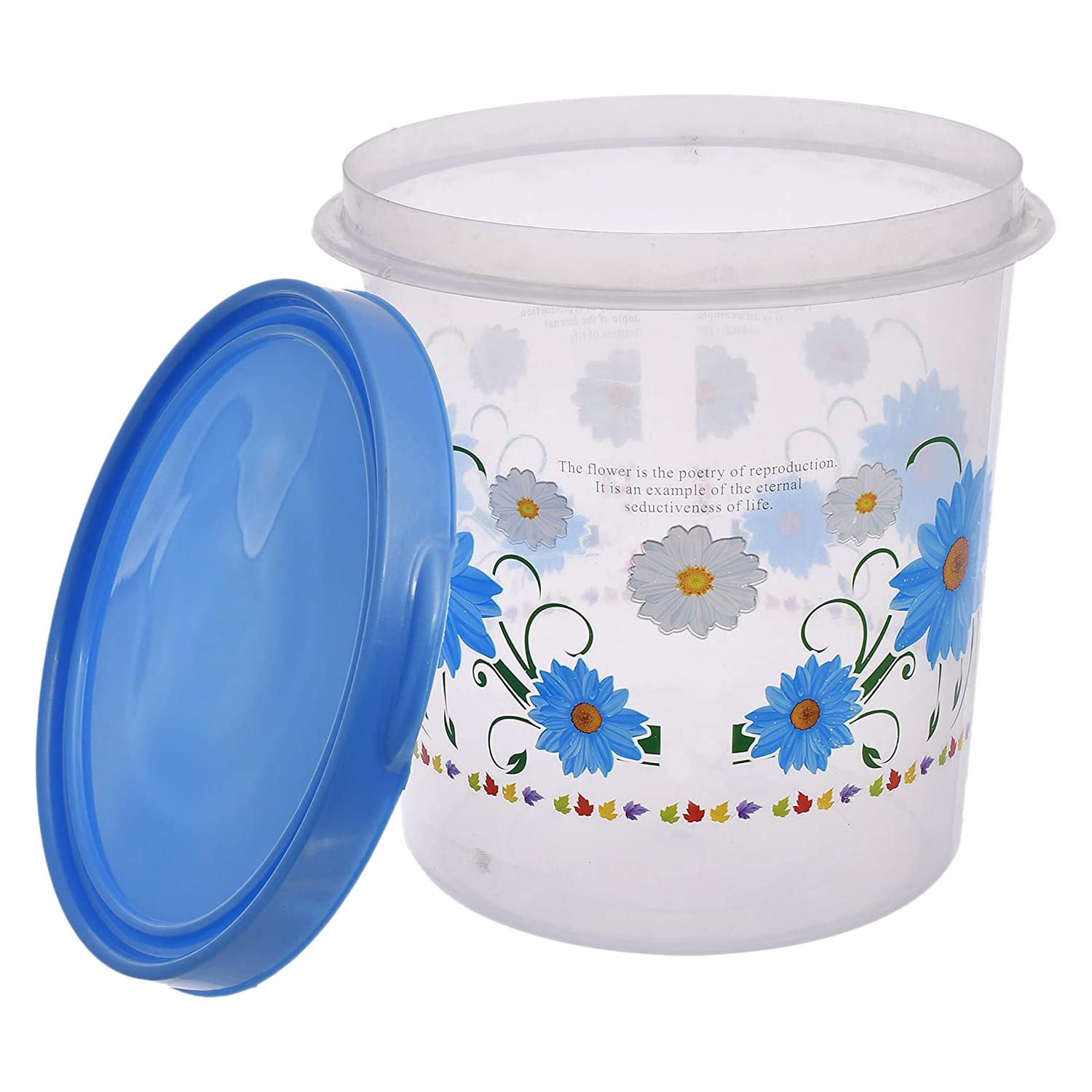 Kuber Industries Storage Container|Durable Plastic Floral Design BPA Free Food Kitchen Organizer With Lid|Food Utility Jar, 10 Ltr (Blue)
