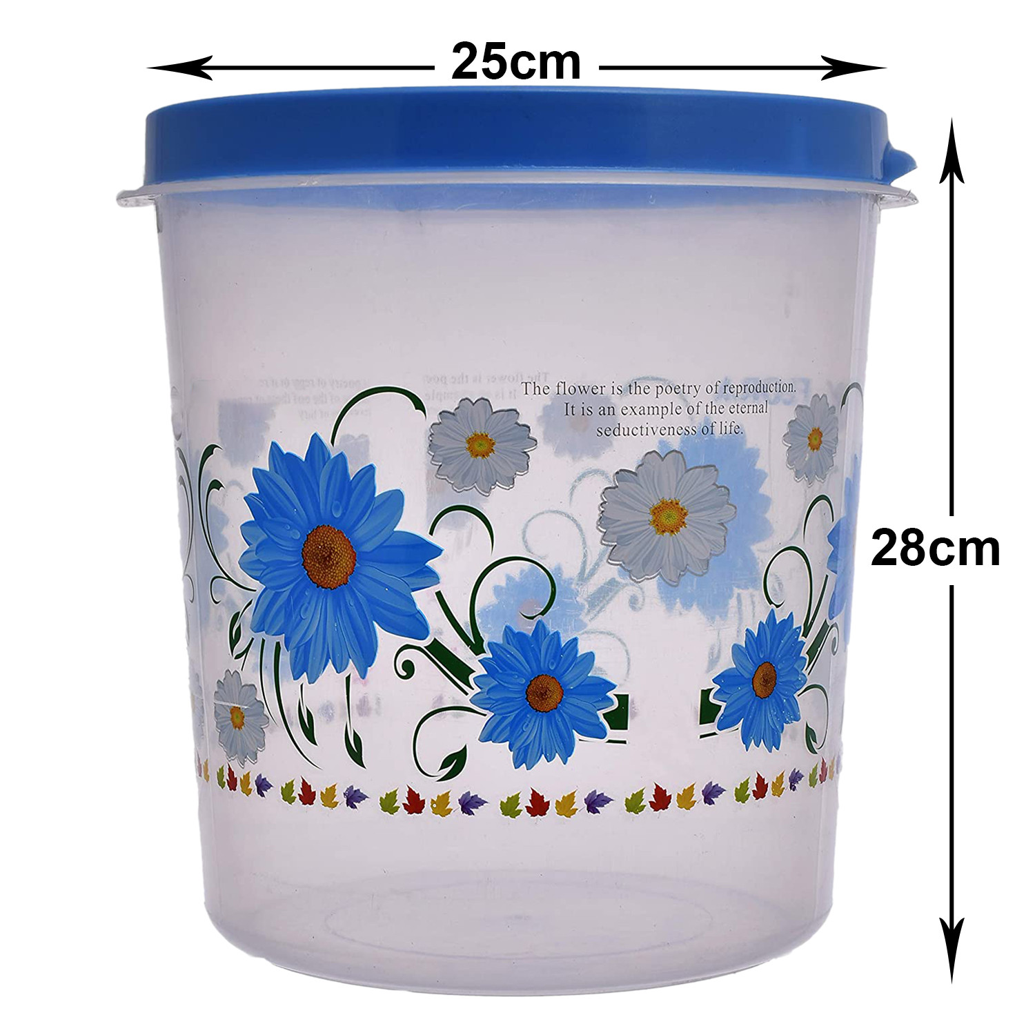 Kuber Industries Storage Container|Durable Plastic Floral Design BPA Free Food Kitchen Organizer With Lid|Food Utility Jar, 10 Ltr (Blue)