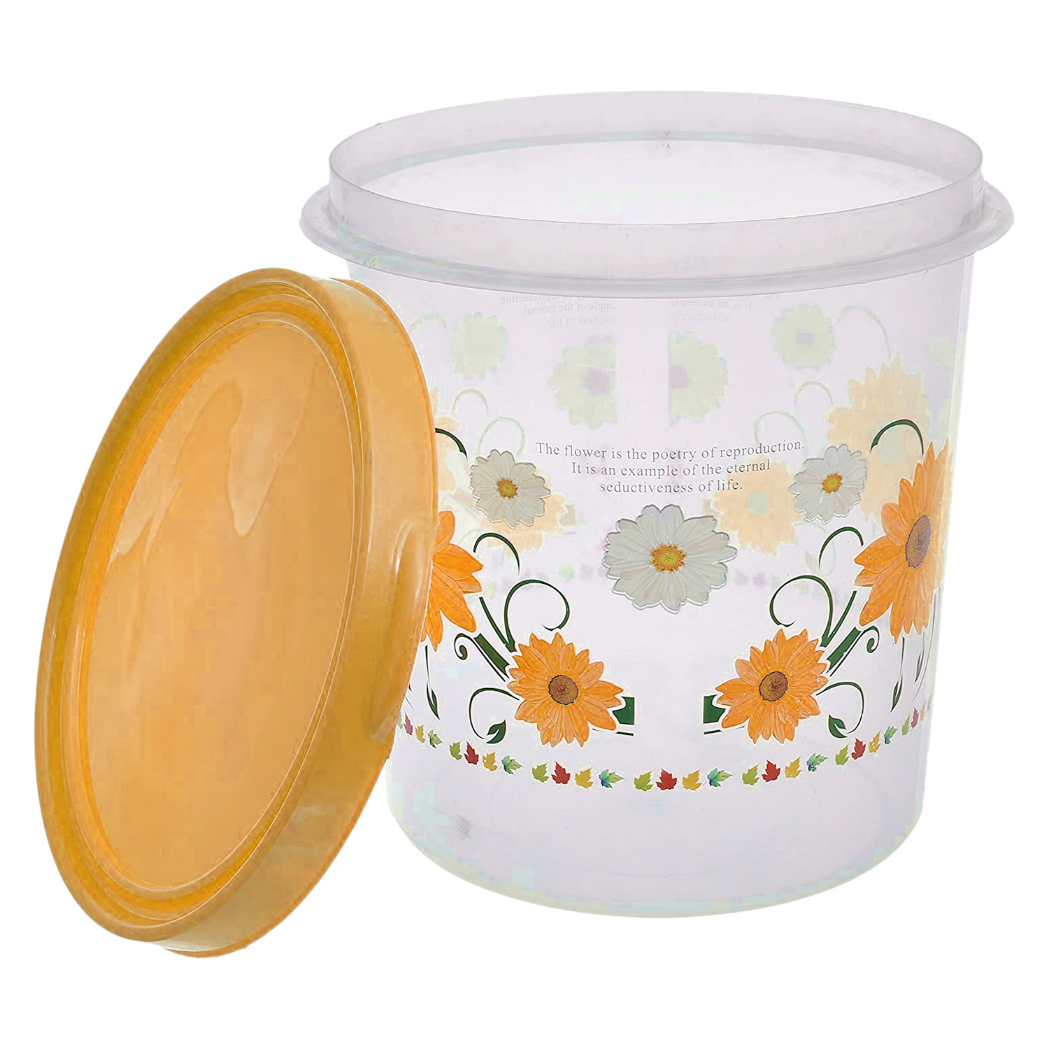 Kuber Industries Storage Container|Durable Plastic Floral Design BPA Free Food Kitchen Organizer With Lid|Food Utility Jar, 10 Ltr (Yellow)