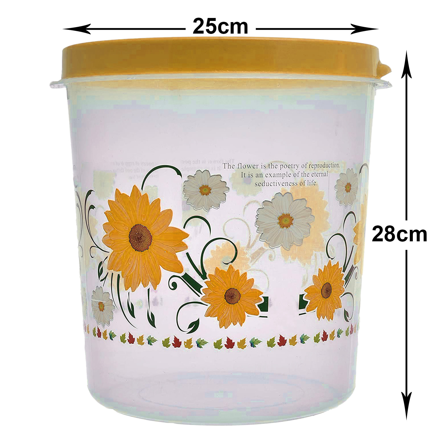 Kuber Industries Storage Container|Durable Plastic Floral Design BPA Free Food Kitchen Organizer With Lid|Food Utility Jar, 10 Ltr (Yellow)