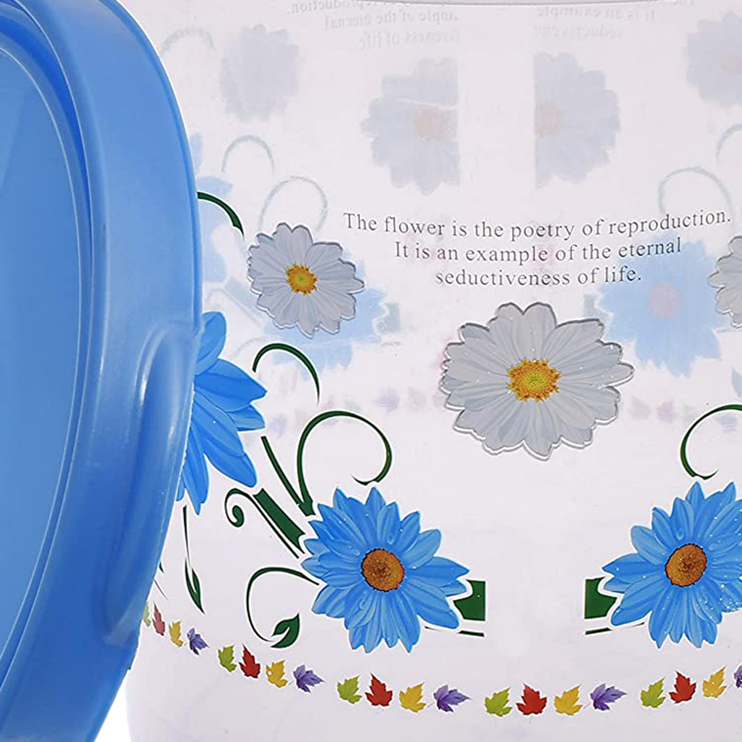 Kuber Industries Storage Container|Durable Plastic Floral Design BPA Free Food Kitchen Organizer With Lid|Food Utility Jar, 16 Ltr (Blue)