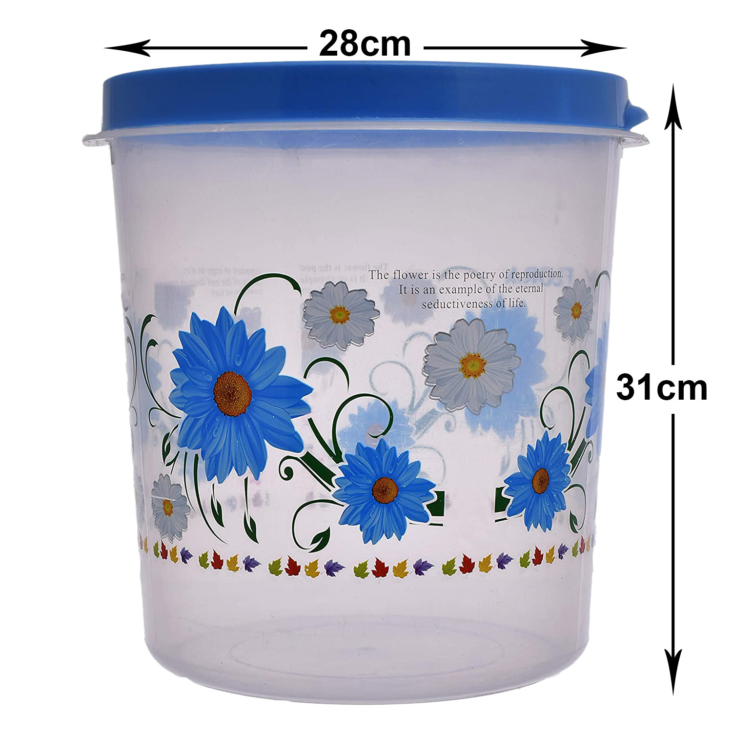 Kuber Industries Storage Container|Durable Plastic Floral Design BPA Free Food Kitchen Organizer With Lid|Food Utility Jar, 16 Ltr (Blue)