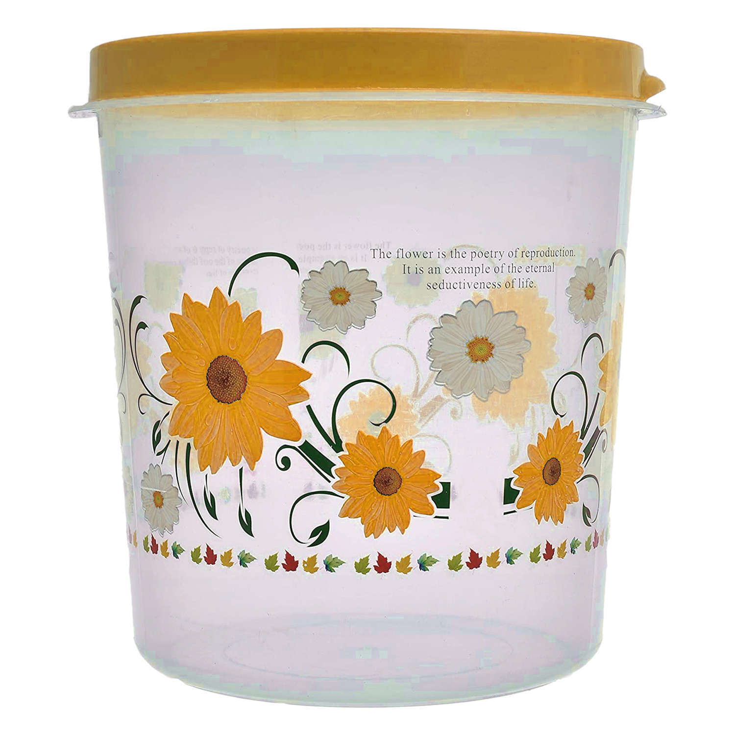 Kuber Industries Storage Container|Durable Plastic Floral Design BPA Free Food Kitchen Organizer With Lid|Food Utility Jar, 16 Ltr (Yellow)