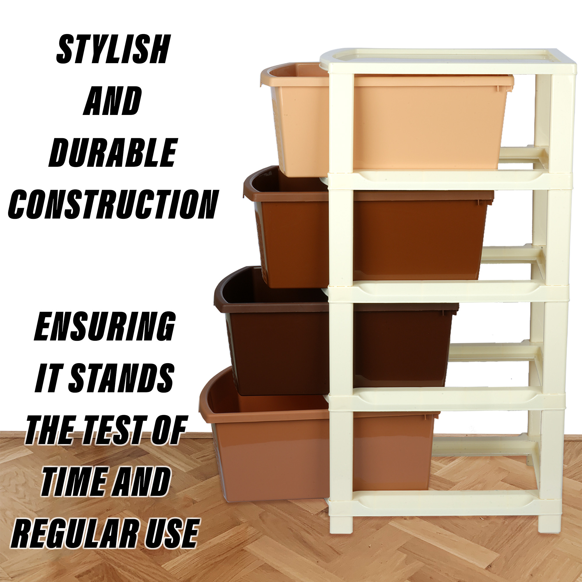 Kuber Industries Storage Drawer Rack  Plastic Modular Drawer Rack for office  Storage Rack for School  Storage Rack for Toys  Drawers Boxes Storage Rack for Home  4-Tier  Brown