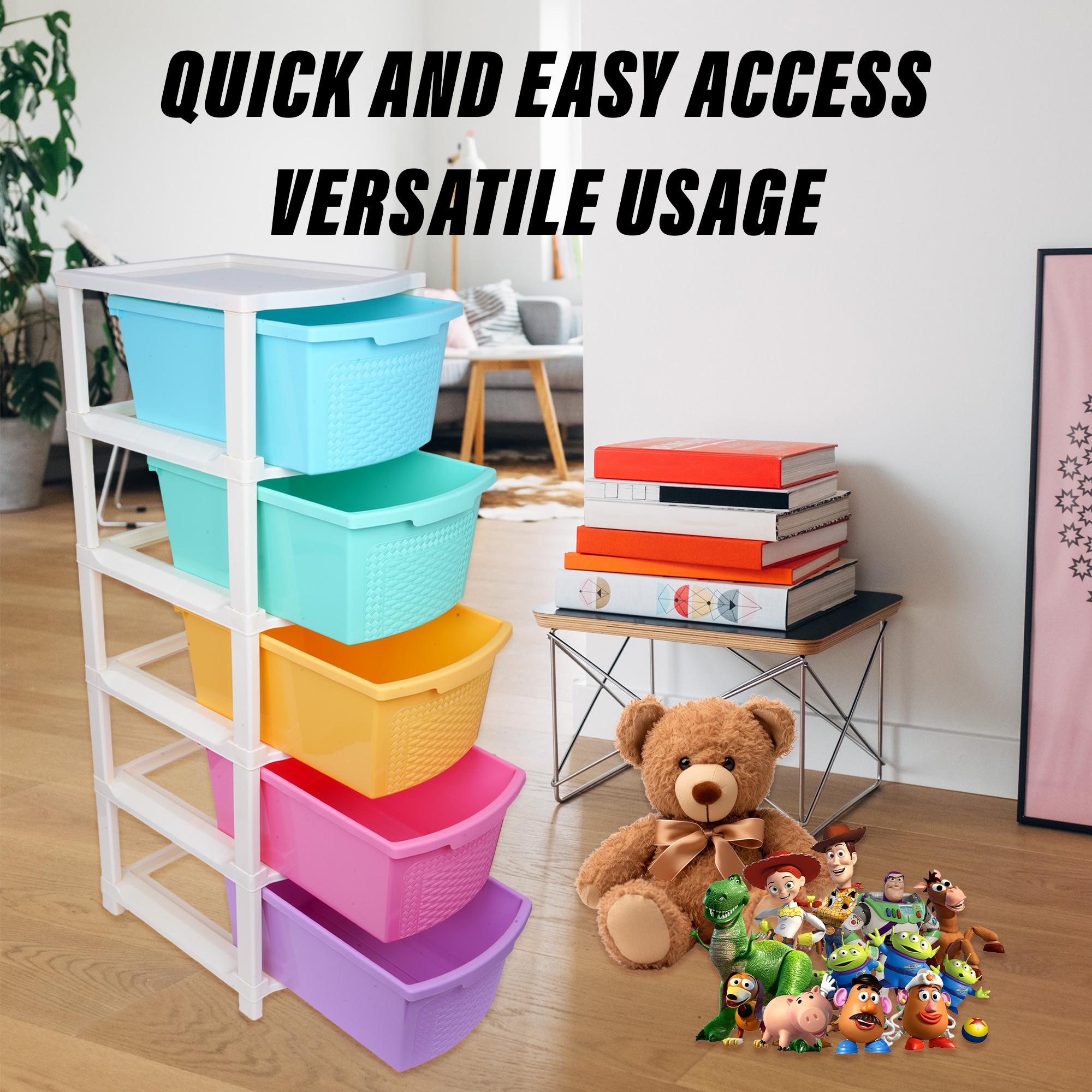 Kuber Industries Storage Drawer Rack | Plastic Modular Drawer Rack for office | Storage Rack for School | Storage Rack for Toys | Drawers Boxes Storage Rack for Home | 5-Tier | Multicolor