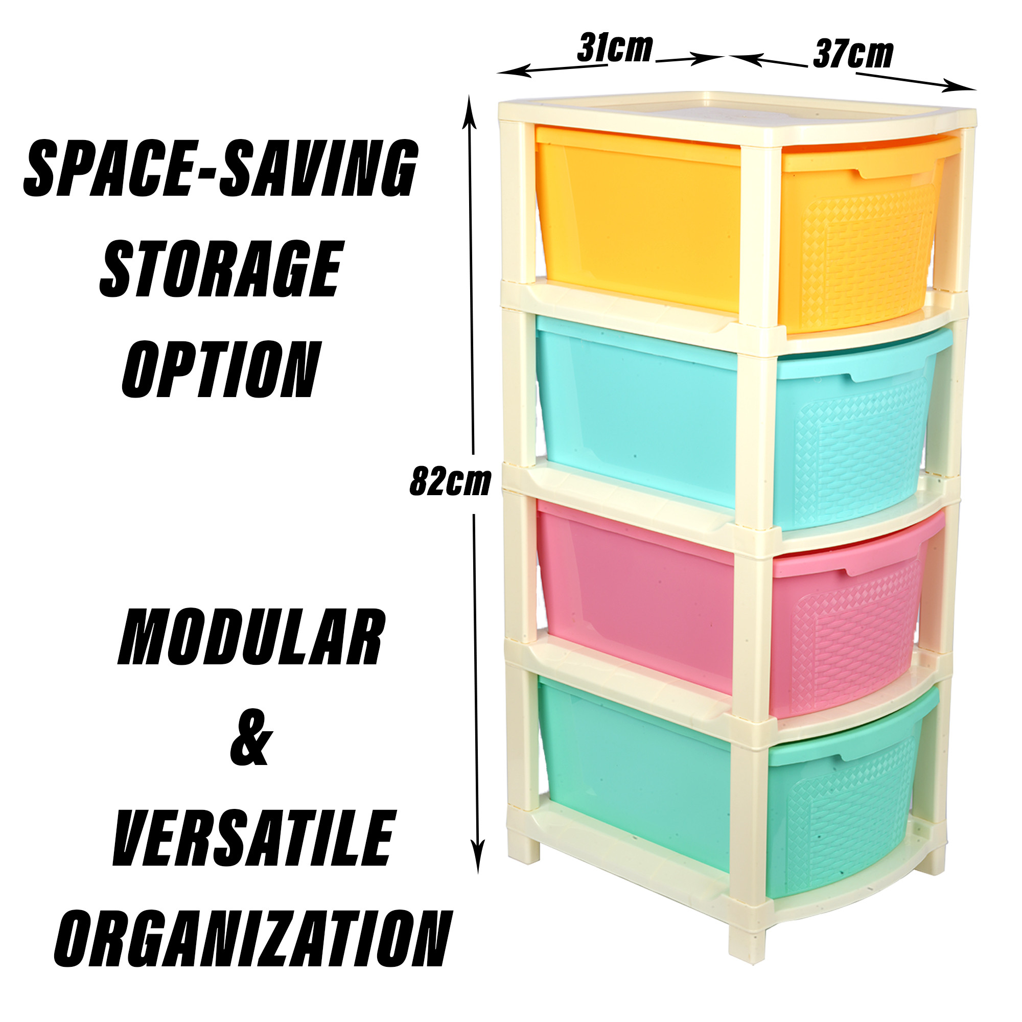 Kuber Industries Storage Drawer Rack | Plastic Modular Drawer Rack for office | Storage Rack for School | Storage Rack for Toys | Drawers Boxes Storage Rack for Home | 4-Tier | Multicolor