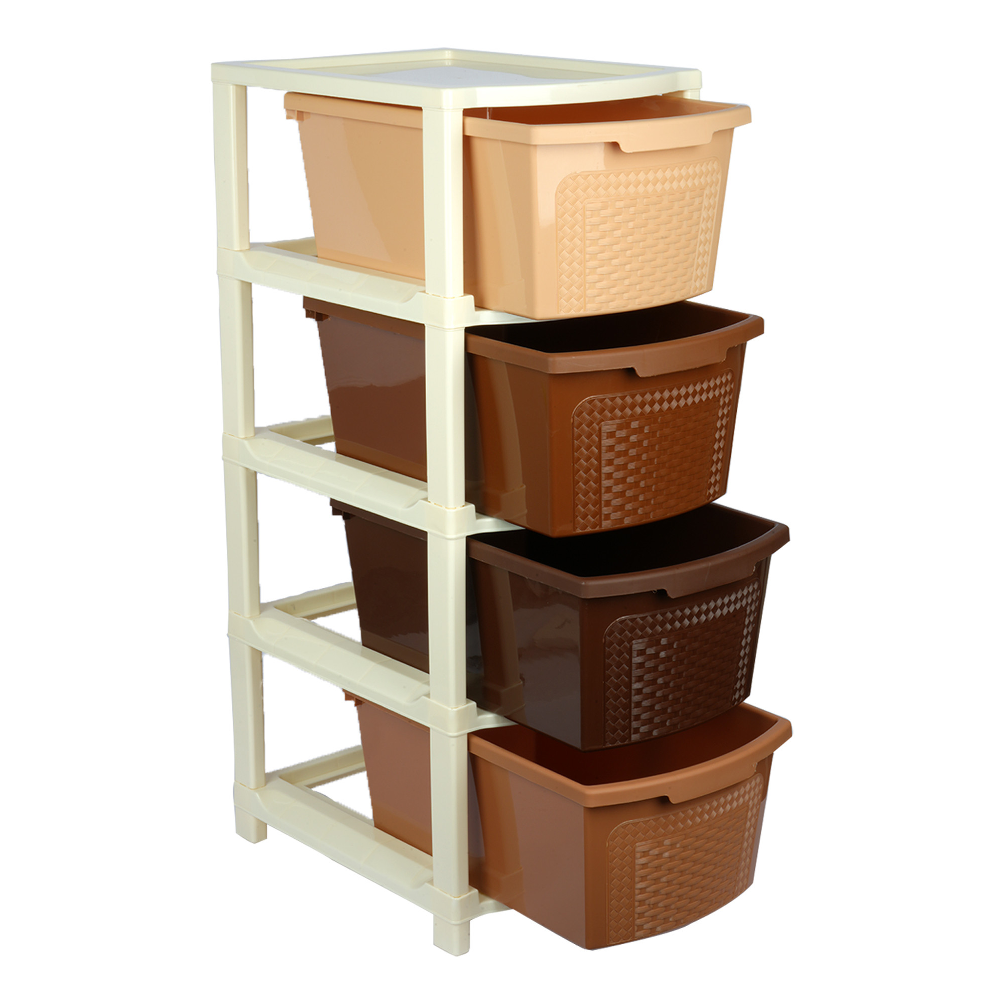 Kuber Industries Storage Drawer Rack | Plastic Modular Drawer Rack for office | Storage Rack for School | Storage Rack for Toys | Drawers Boxes Storage Rack for Home | 4-Tier | Brown