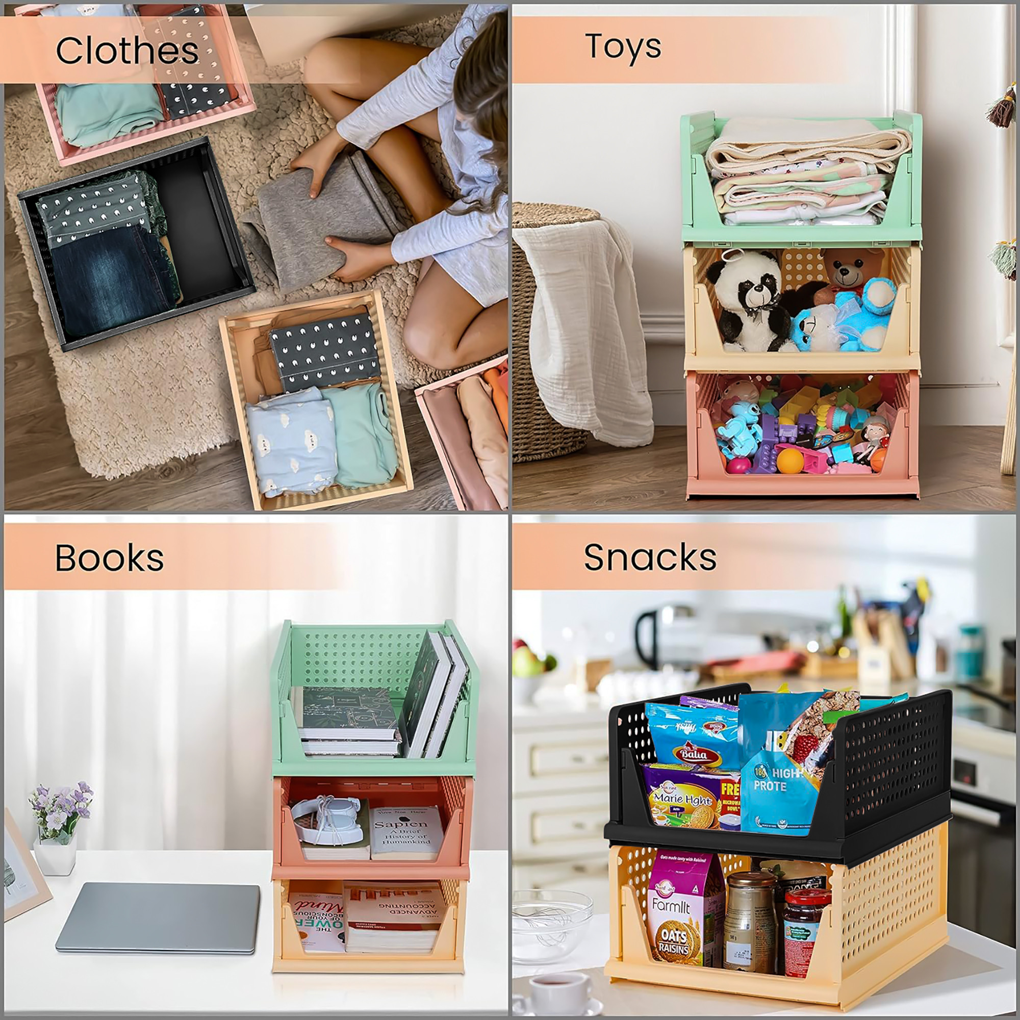 Kuber Industries Storage Organizer | Wardrobe Organizer For Clothes | Cloth Organizer | Foldable Shirt Stacker Box | Cloth Box for Almirah | Closet Storage Basket | Large | Light Pink