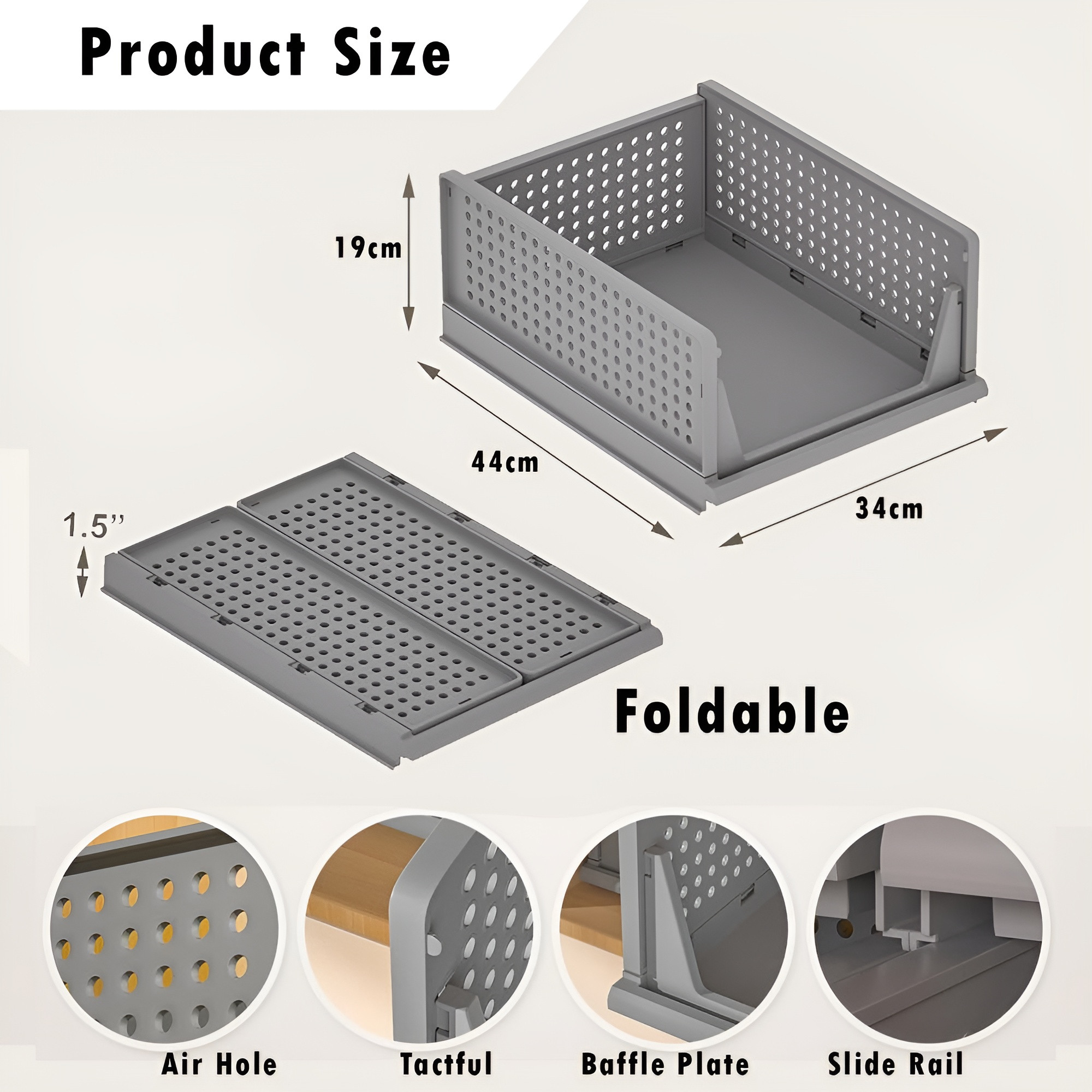 Kuber Industries Storage Organizer | Wardrobe Organizer For Clothes | Cupboard Organizer | Foldable Shirt Stacker Box | Cloth Box for Almirah | Closet Storage Basket | Large |Gray