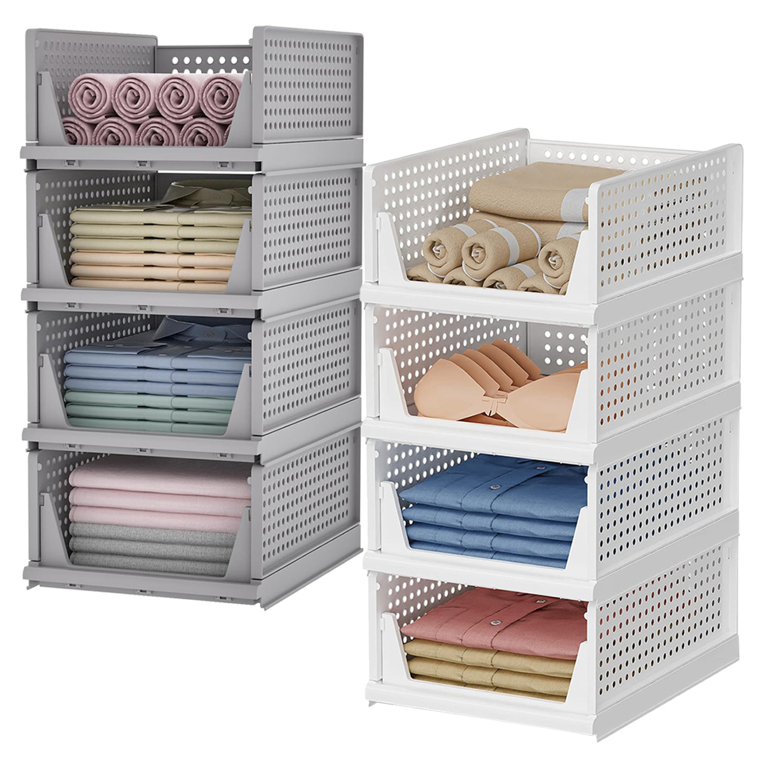 Kuber Industries Storage Organizer | Wardrobe Organizer For Clothes | Cupboard Organizer | Foldable Shirt Stacker Box | Cloth Box for Almirah | Closet Storage Basket | Large |Multicolor