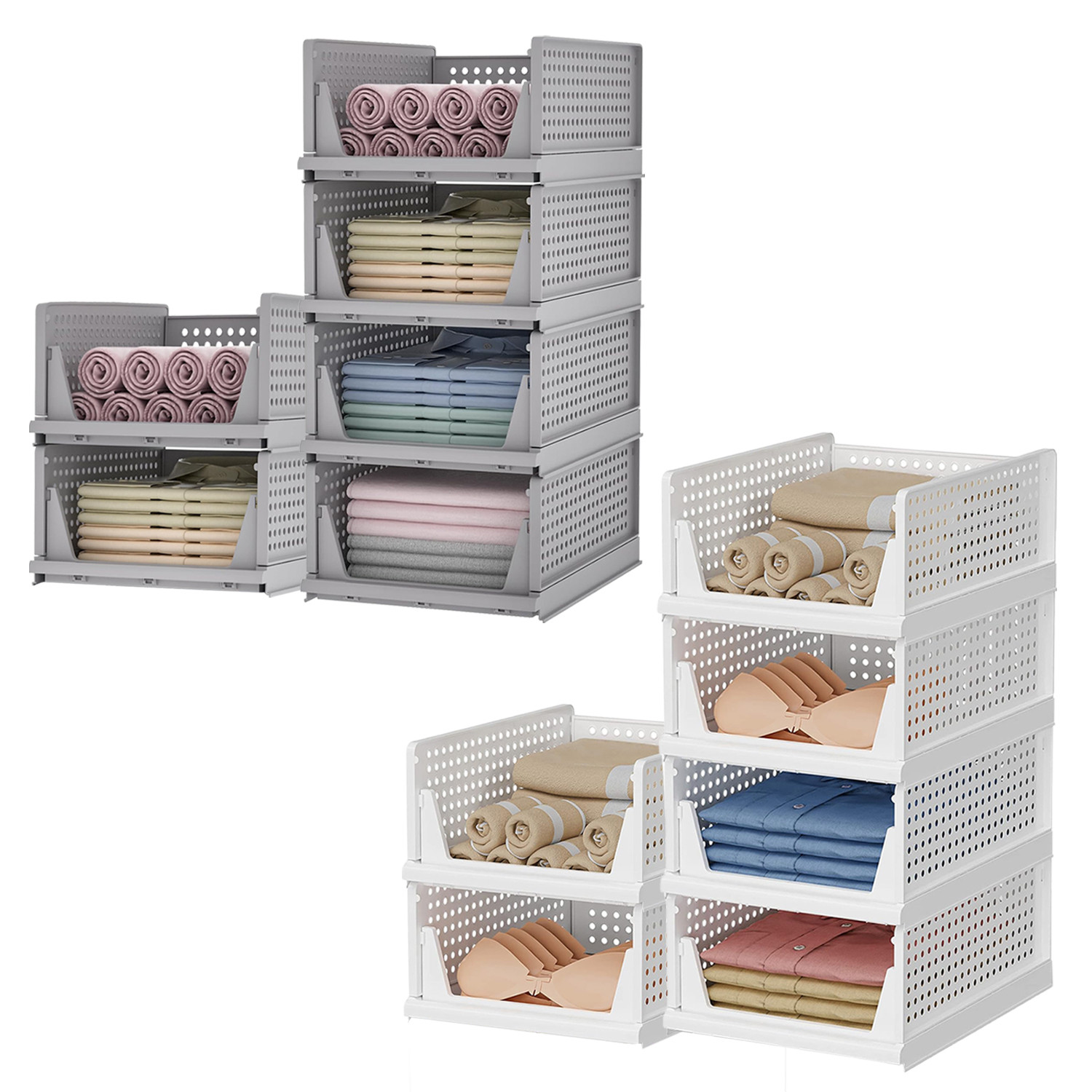 Kuber Industries Storage Organizer | Wardrobe Organizer For Clothes | Cupboard Organizer | Foldable Shirt Stacker Box | Cloth Box for Almirah | Closet Storage Basket | Large |Multicolor