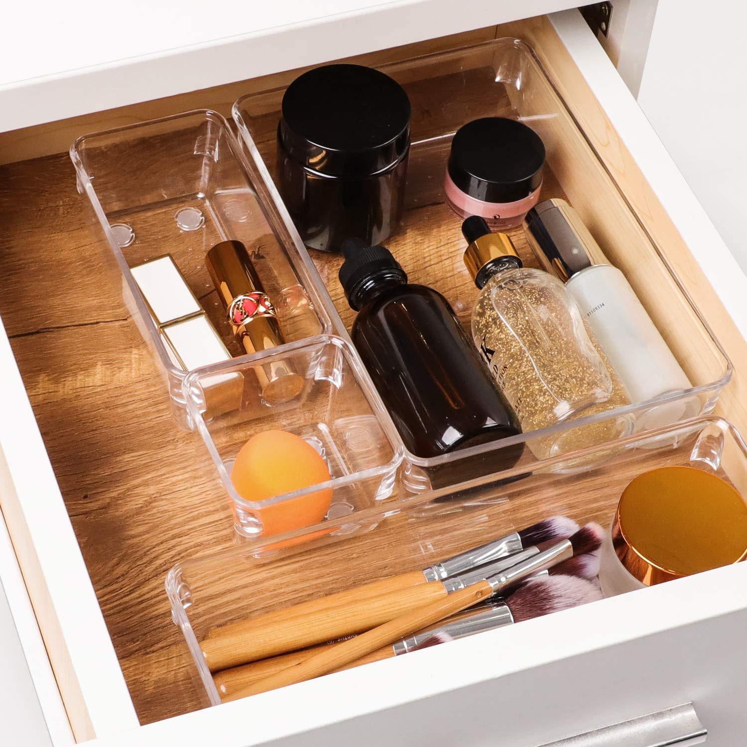 Kuber Industries Storage Organizer Set | Kitchen Organizer | Makeup Organizer Tray Set | Desk Drawer Divider Tray | Multi-Purpose Organizer Set | Stationery Organizer |Transparent