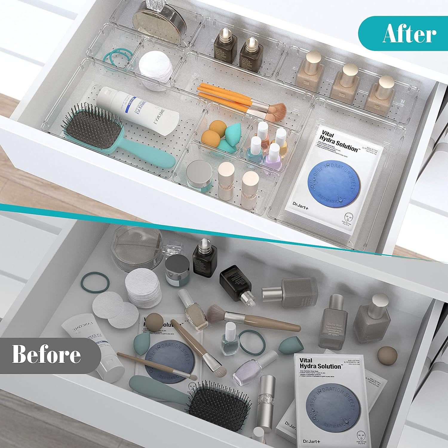 Kuber Industries Storage Organizer Set | Kitchen Organizer | Makeup Organizer Tray Set | Desk Drawer Divider Tray | Multi-Purpose Organizer Set | Stationery Organizer |Transparent