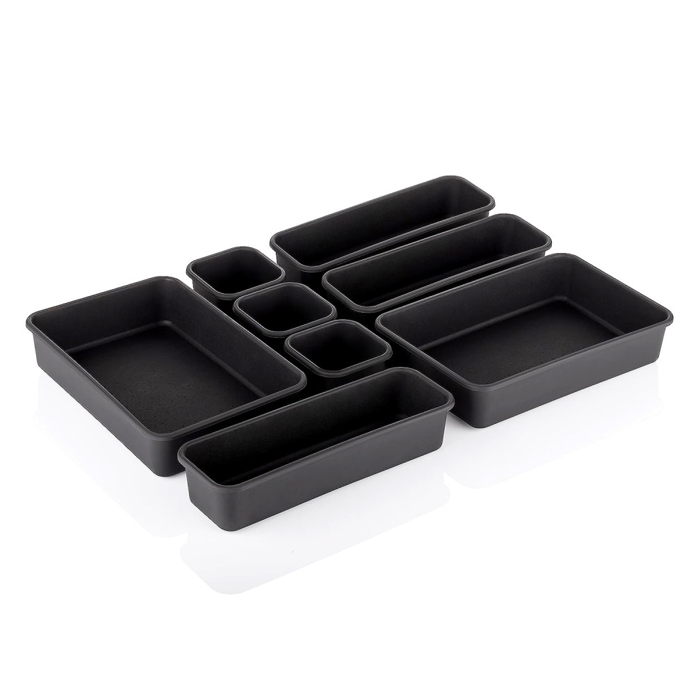 Kuber Industries Storage Organizer Set | Kitchen Organizer | Makeup Organizer Tray Set | Desk Drawer Divider Tray | Multi-Purpose Stationery Organizer with Interlock |Black
