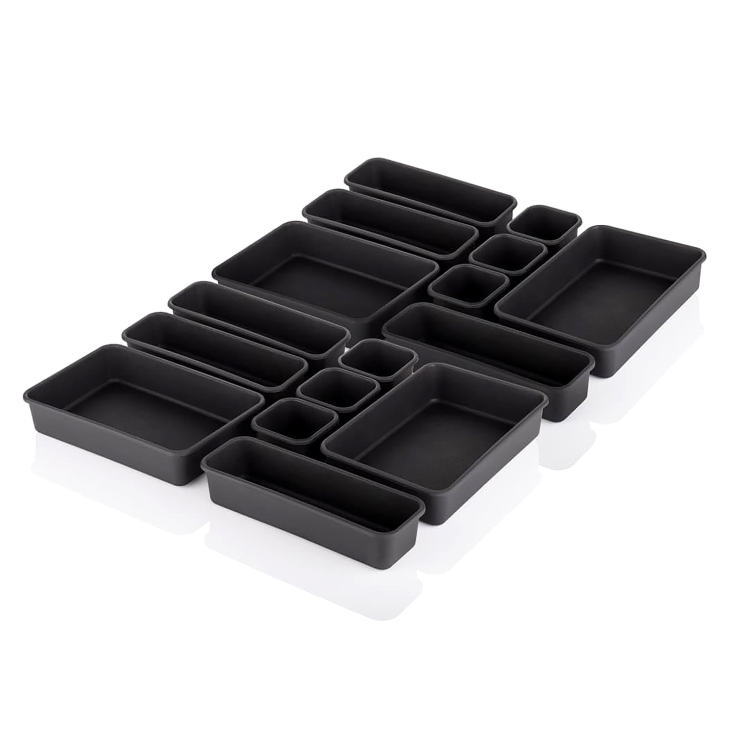 Kuber Industries Storage Organizer Set | Kitchen Organizer | Makeup Organizer Tray Set | Desk Drawer Divider Tray | Multi-Purpose Stationery Organizer with Interlock |Black