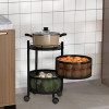 Storage Rack | 2-Layer Rotating Vegetable Kitchen Rack | Round Multipurpose Storage Trolley with Wheels | Metal Fruit Storage Rack | Kitchen Cabinet Spice Rack | Black