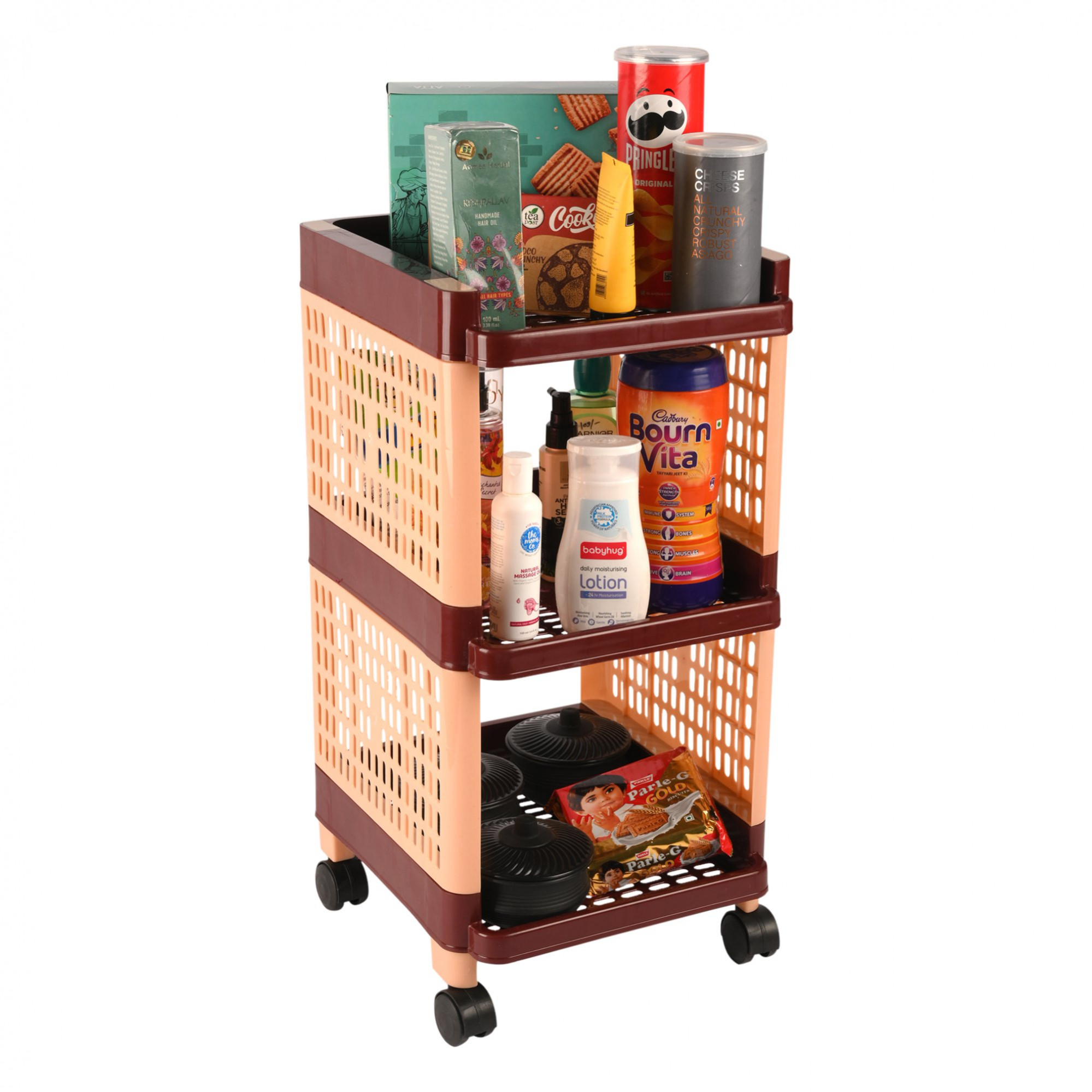 Kuber Industries Storage Rack with Wheels  3-Layer Storage Organizer Rack  Kitchen Spice Rack  Multipurpose Layer Storage Rack for home  office  Office Storage Trolley  Brown