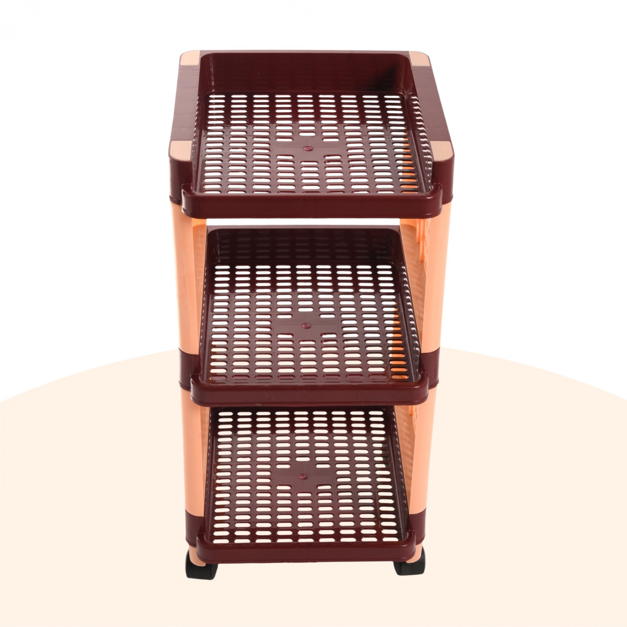 Kuber Industries Storage Rack with Wheels  3-Shelf Storage Organizer Rack  Multipurpose Shelf Storage Trolley Rack for Kitchen-Home-office  Office Storage Trolley  Brown