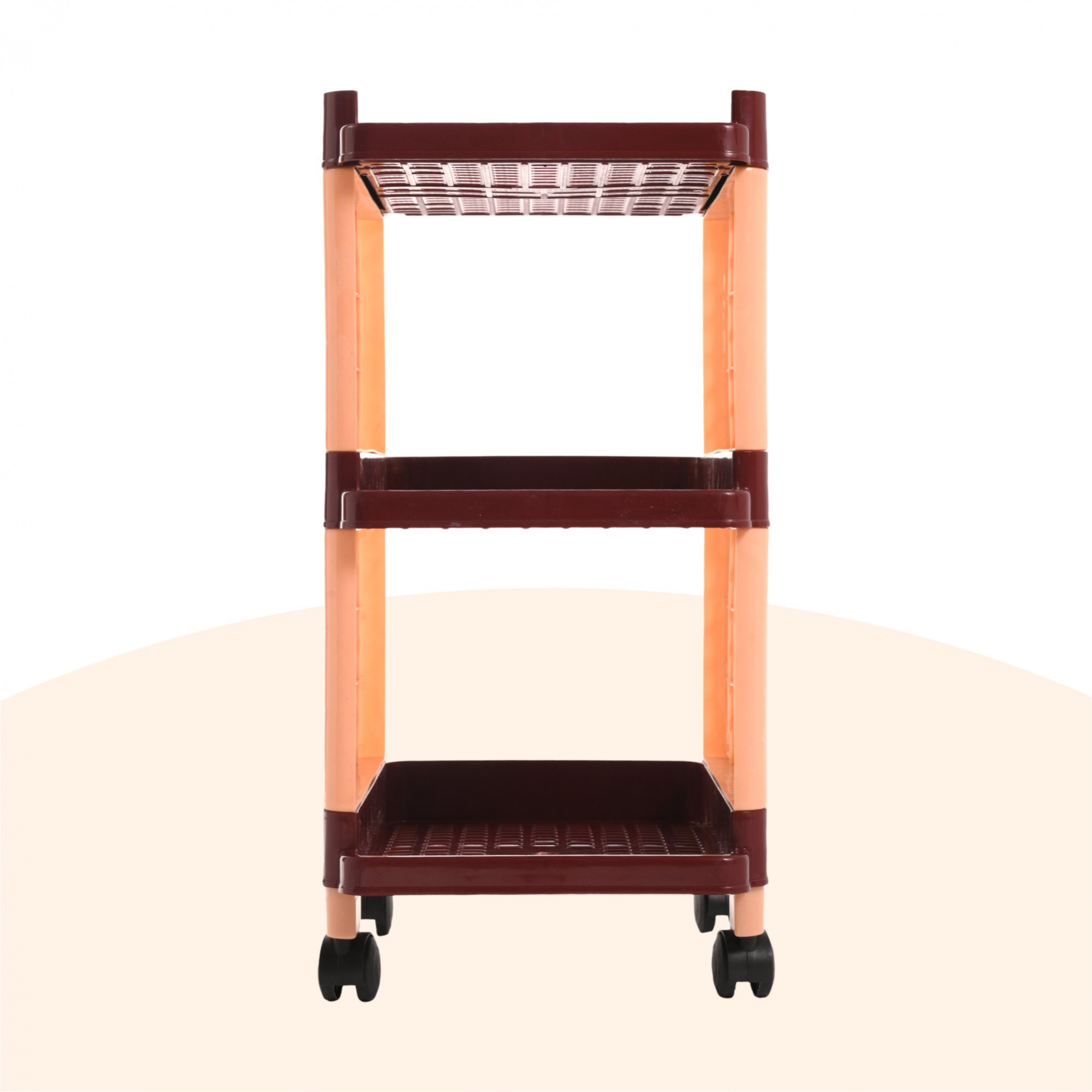 Kuber Industries Storage Rack with Wheels  3-Shelf Storage Organizer Rack  Multipurpose Shelf Storage Trolley Rack for Kitchen-Home-office  Office Storage Trolley  Brown