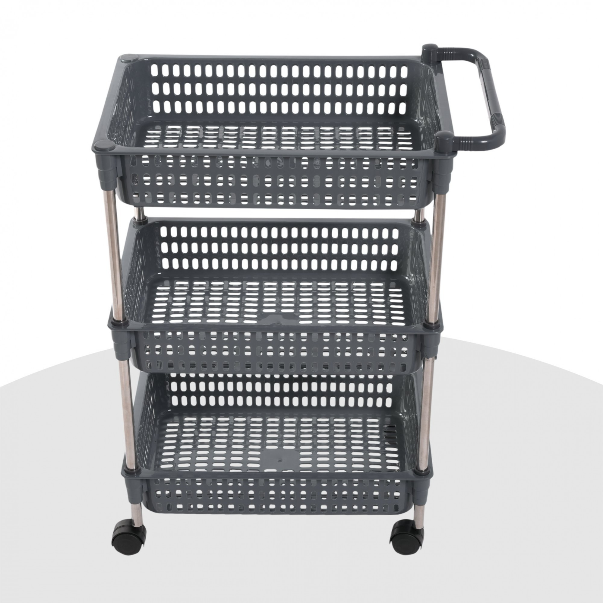 Kuber Industries Storage Rack with Wheels  3-Shelf Storage Organizer Rack  Multipurpose Storage Trolley Rack for Kitchen-Home-office  Revolving Vegetable Storage Trolley  Gray