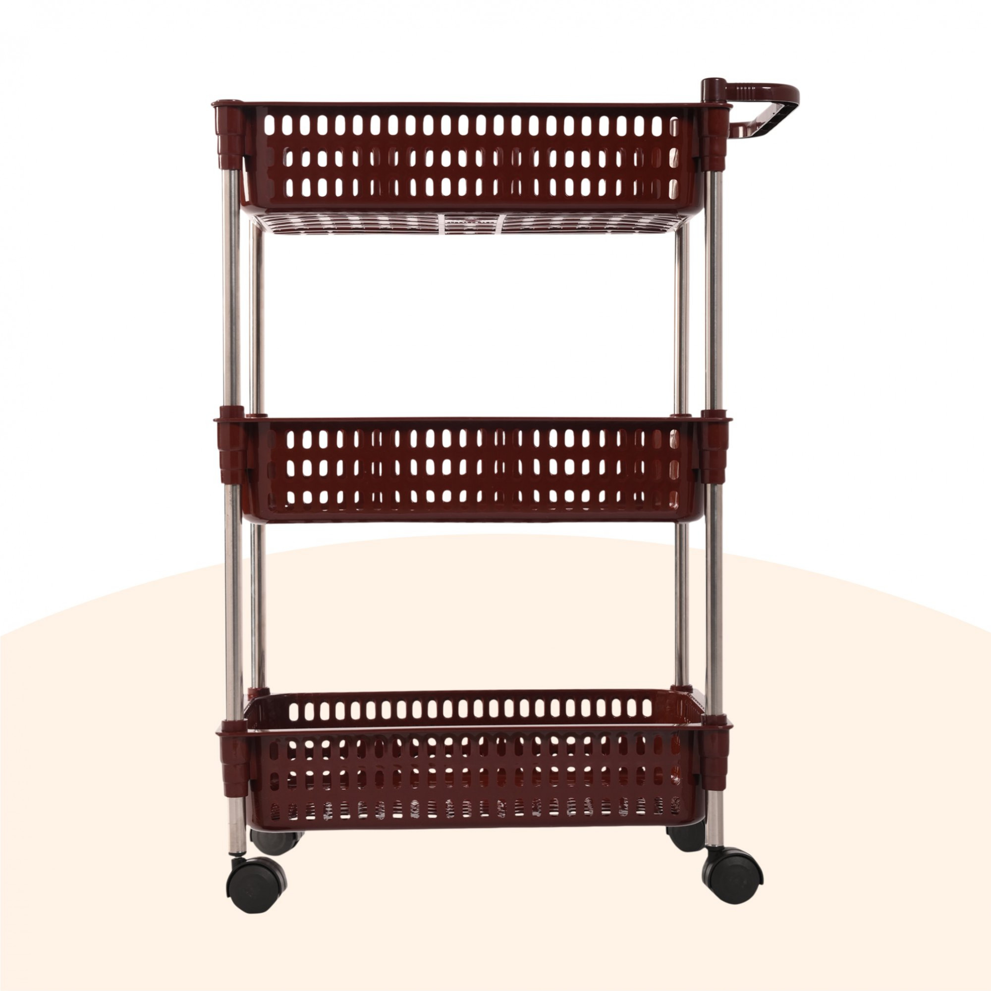 Kuber Industries Storage Rack with Wheels  3-Shelf Storage Organizer Rack  Multipurpose Storage Trolley Rack for Kitchen-Home-office  Revolving Vegetable Storage Trolley  Brown