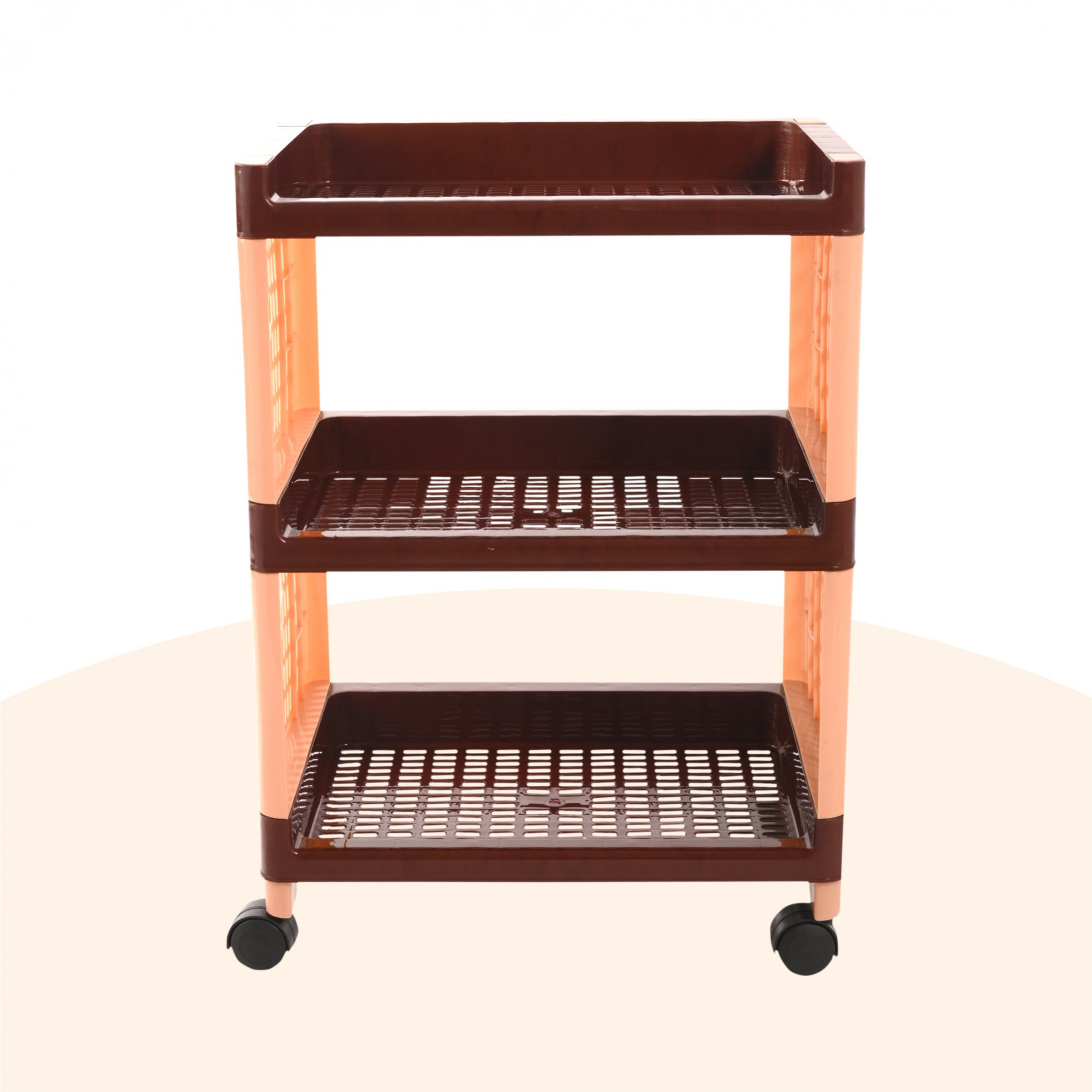 Kuber Industries Storage Rack with Wheels | 3-Shelf Storage Organizer Rack | Multipurpose Storage Trolley Rack for Kitchen-Home-office | Vegetable Storage Trolley | Brown