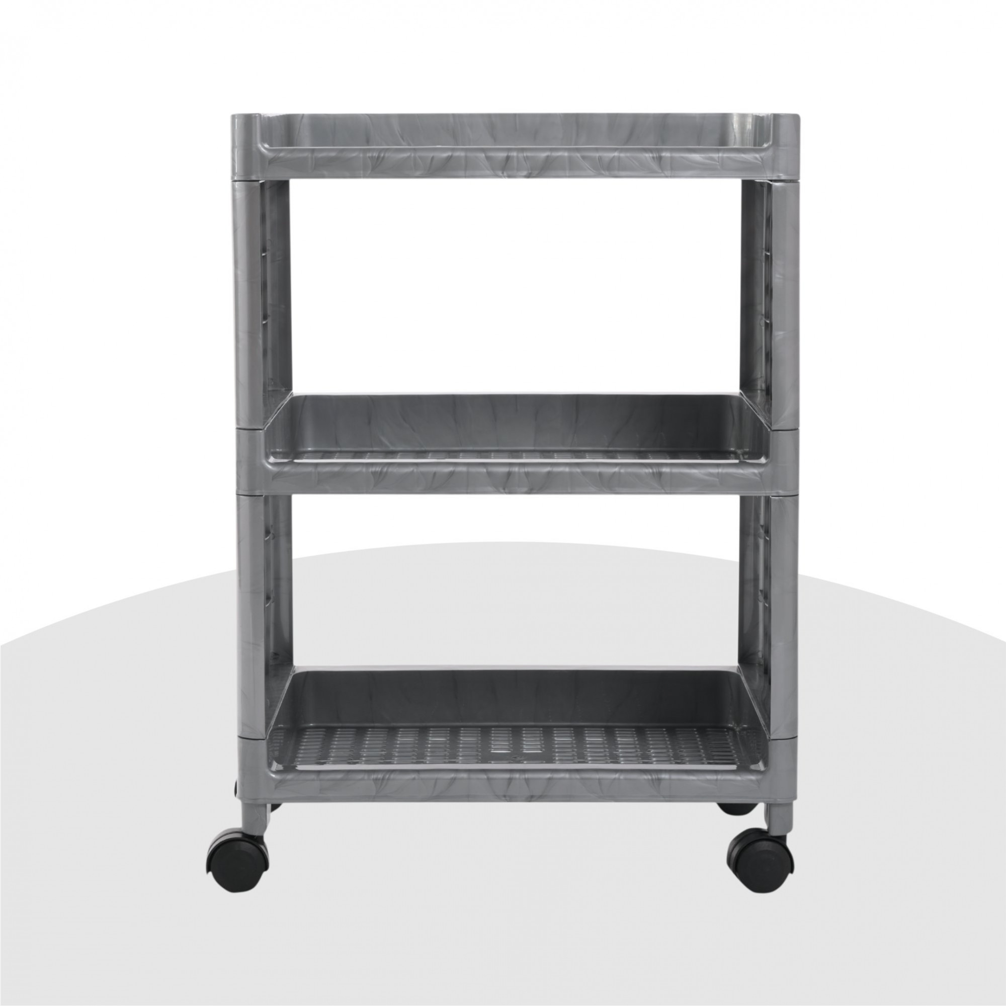 Kuber Industries Storage Rack with Wheels | 3-Shelf Storage Organizer Rack | Multipurpose Storage Trolley Rack for Kitchen-Home-office | Vegetable Storage Trolley | Gray