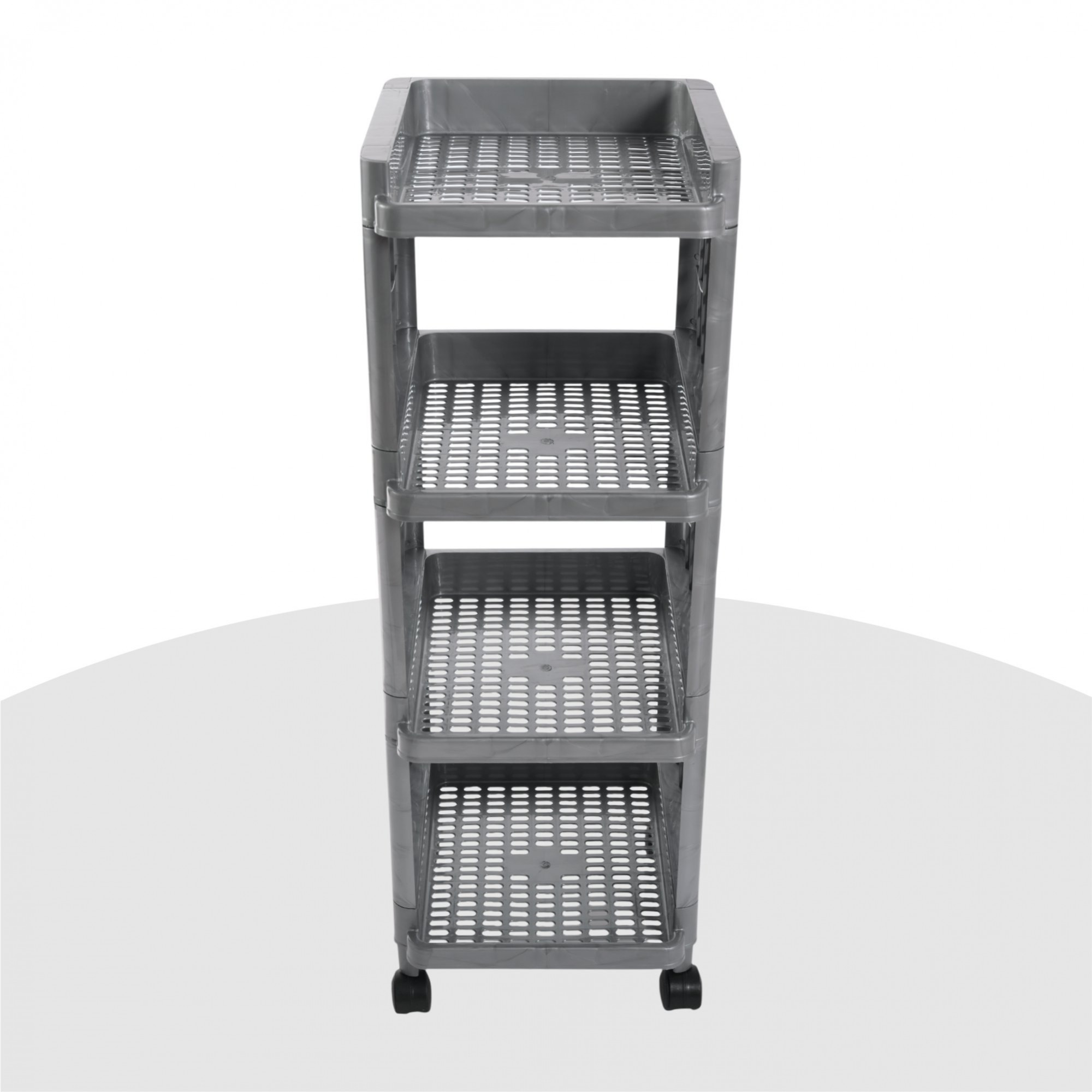 Kuber Industries Storage Rack with Wheels  4-Layer Storage Organizer Rack  Kitchen Spice Rack  Multipurpose Layer Storage Rack for home  office  Office Storage Trolley  Grey