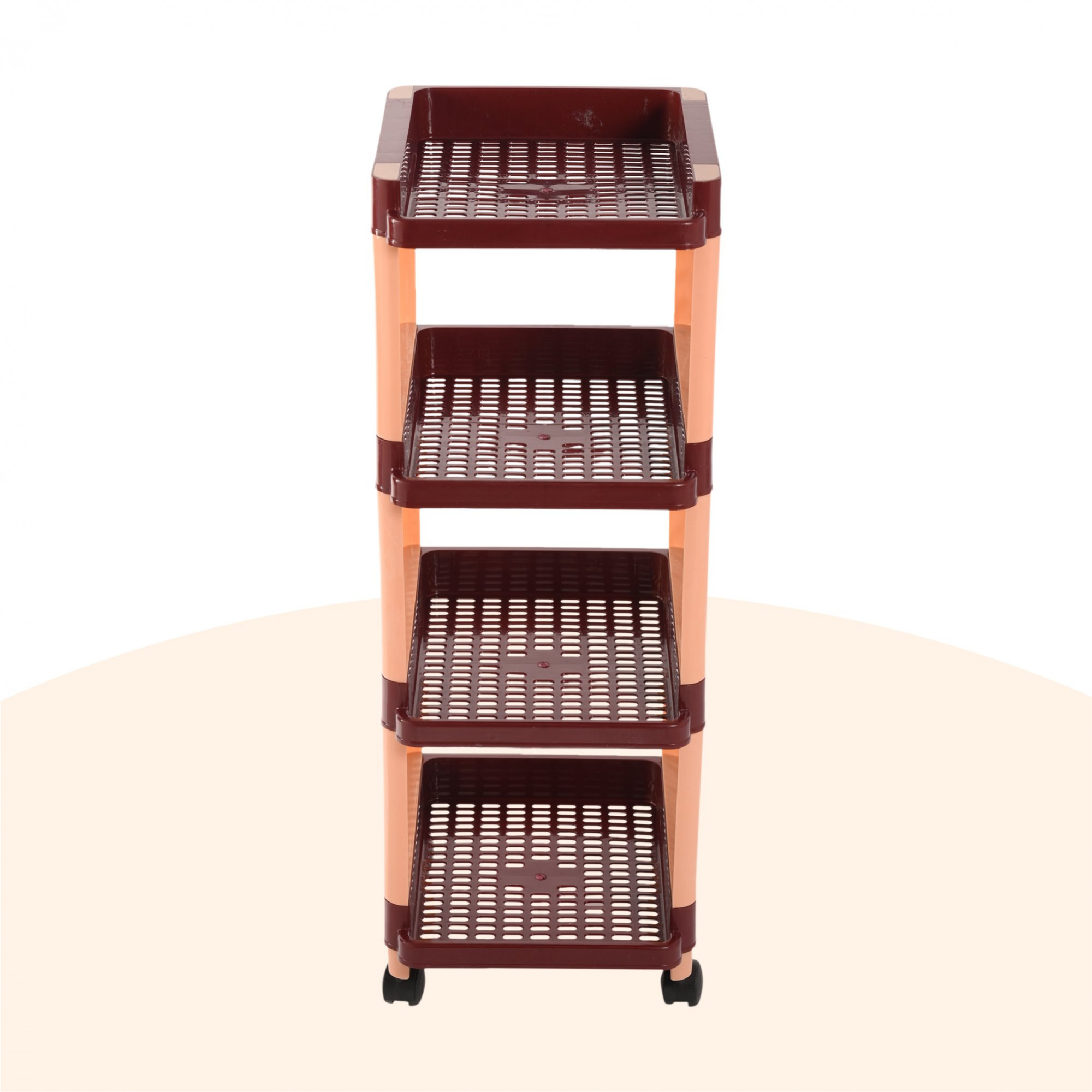 Kuber Industries Storage Rack with Wheels  4-Shelf Storage Organizer Rack  Multipurpose Shelf Storage Trolley Rack for Kitchen-Home-office  Office Storage Trolley  Brown